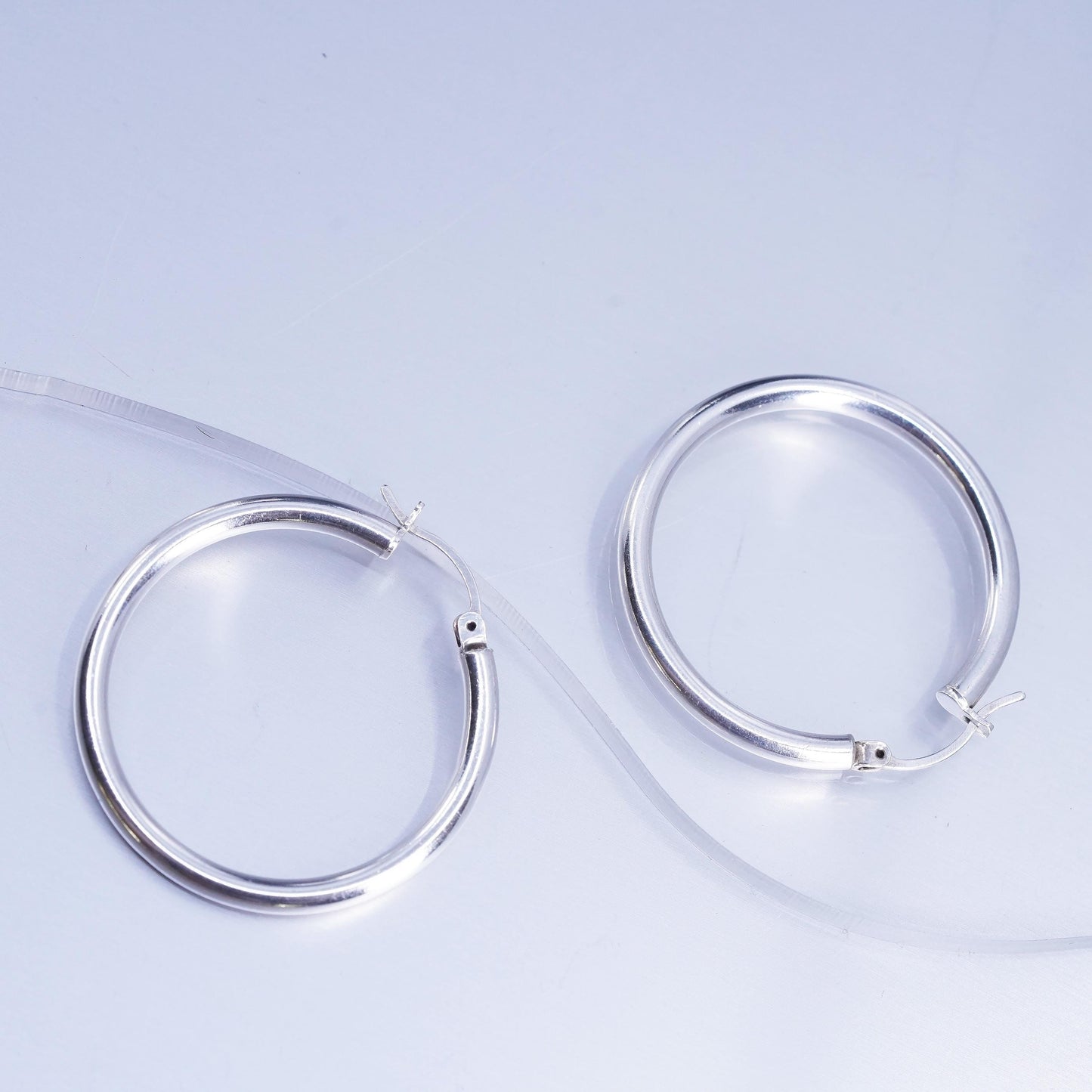 1.25”, vintage Italian Sterling silver handmade earrings, 925 hoops