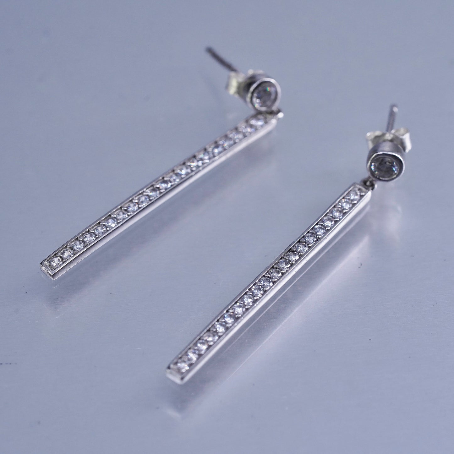 Vintage Sterling 925 silver earrings with bar dangle and Cz