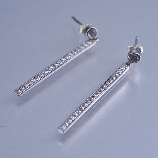 Vintage Sterling 925 silver earrings with bar dangle and Cz