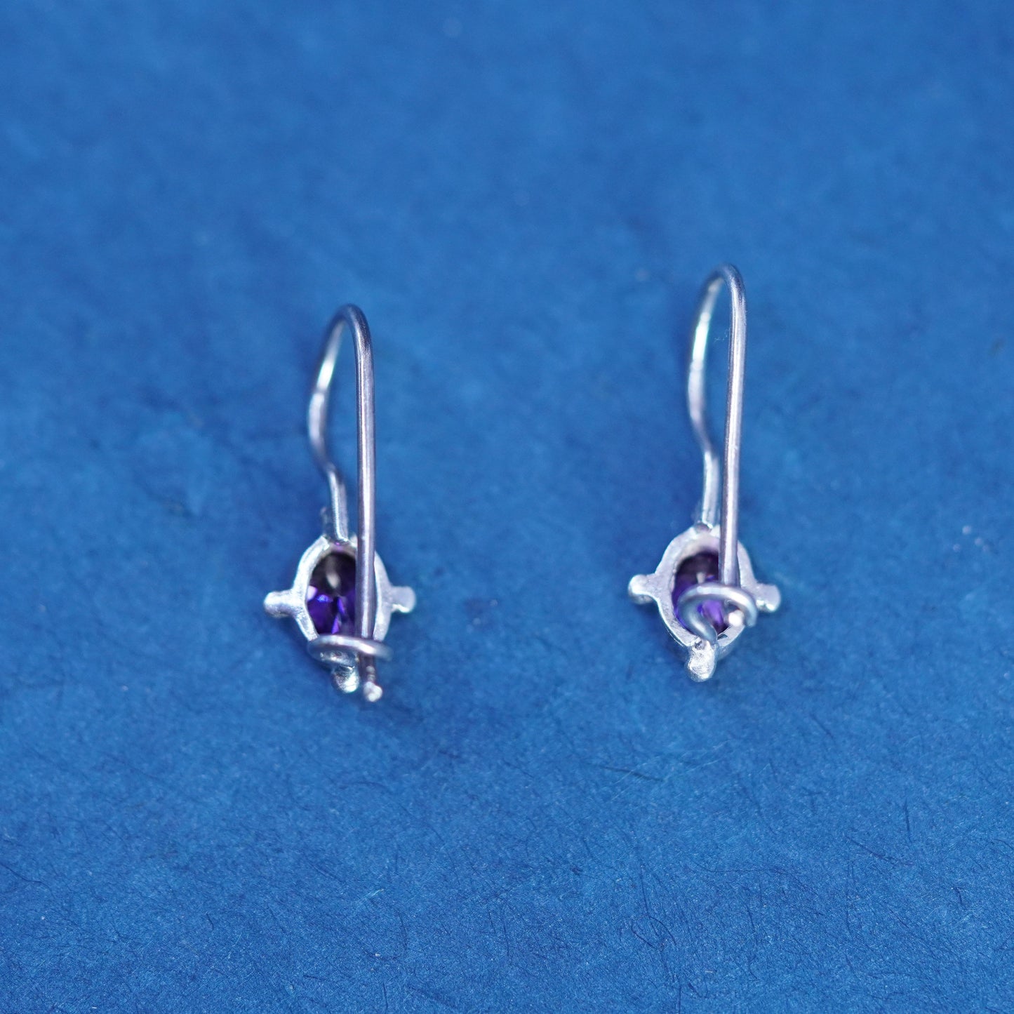 Vintage sterling silver handmade earrings, 925 silver with oval amethyst