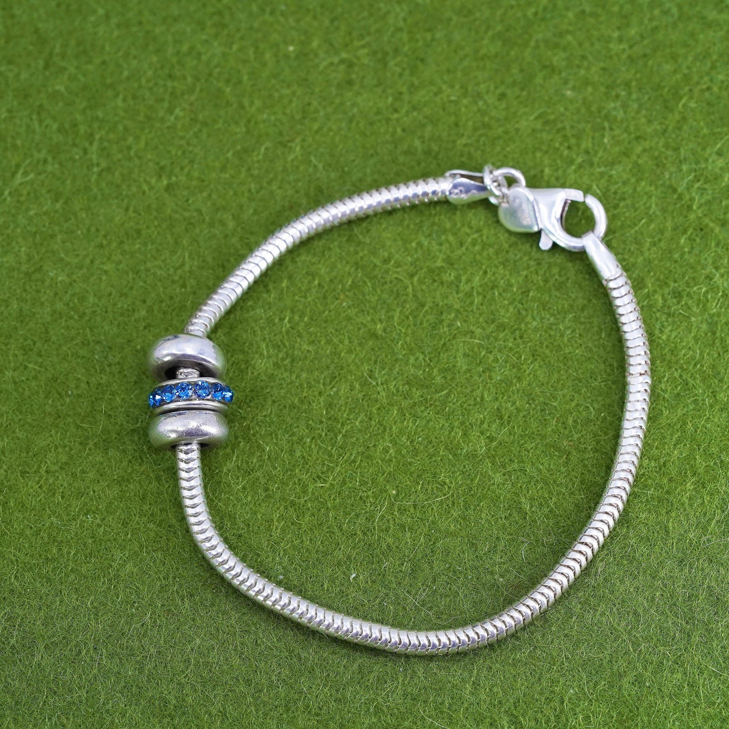 6.5”, vintage Cham sterling silver charm bracelet, 925 snake chain bead charm