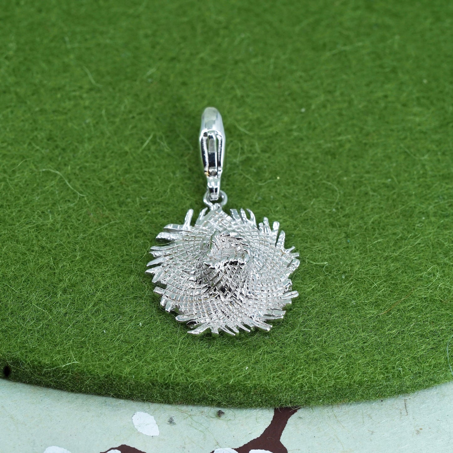 Vintage sterling silver handmade charm, 925 straw hat pendant