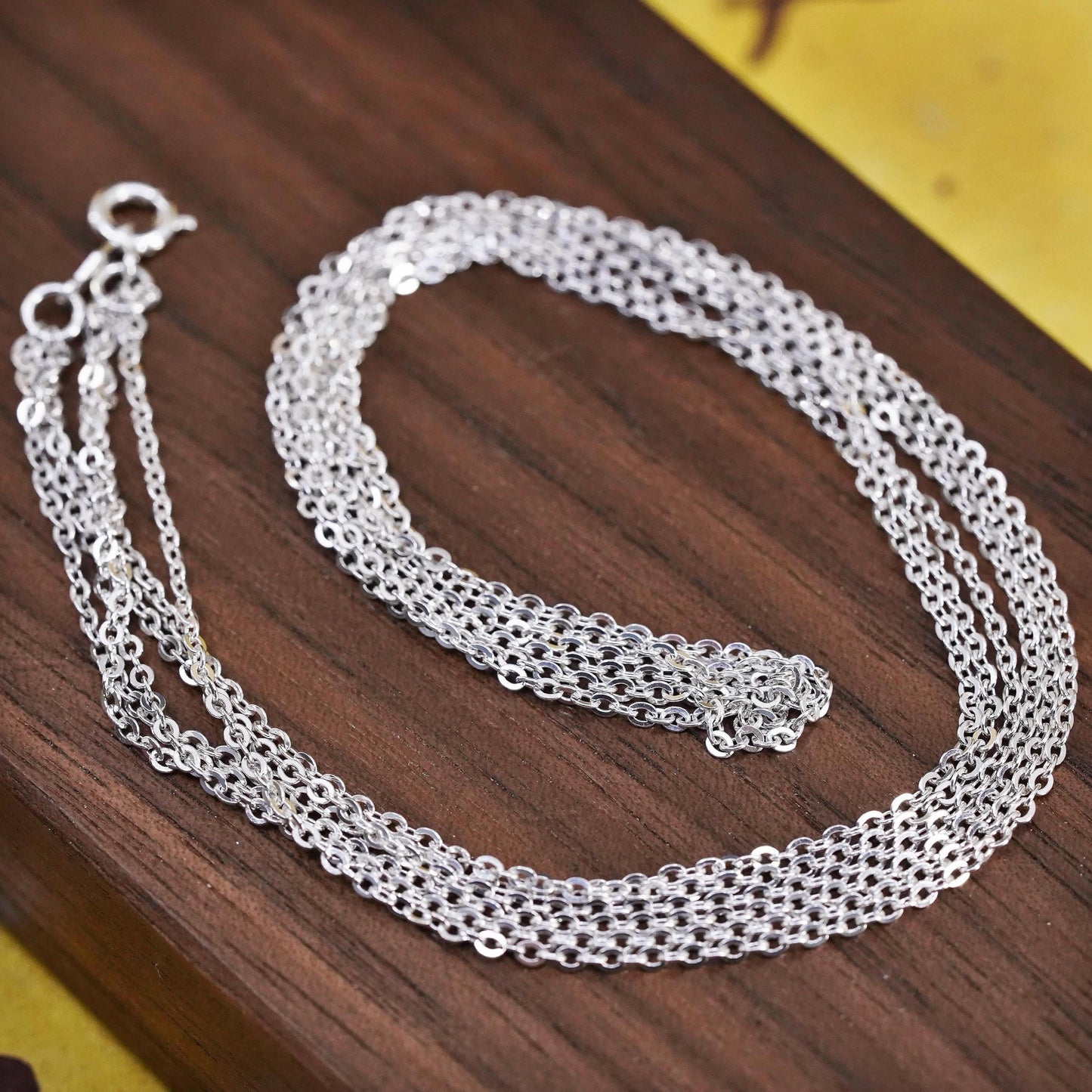 18”, Sri Lankan Sterling silver necklace, multi 3 strands flatten circle chains