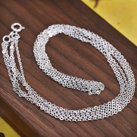 18”, Sri Lankan Sterling silver necklace, multi 3 strands flatten circle chains