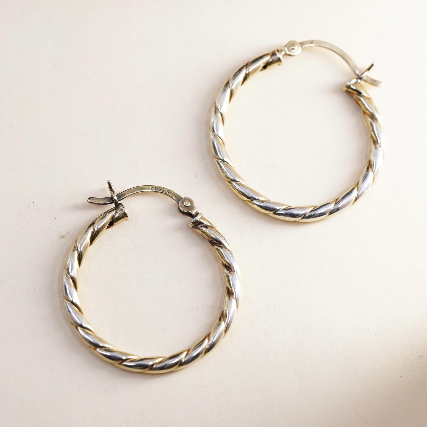 1", vintage vermeil gold over sterling silver loop earrings, 925 textured hoops