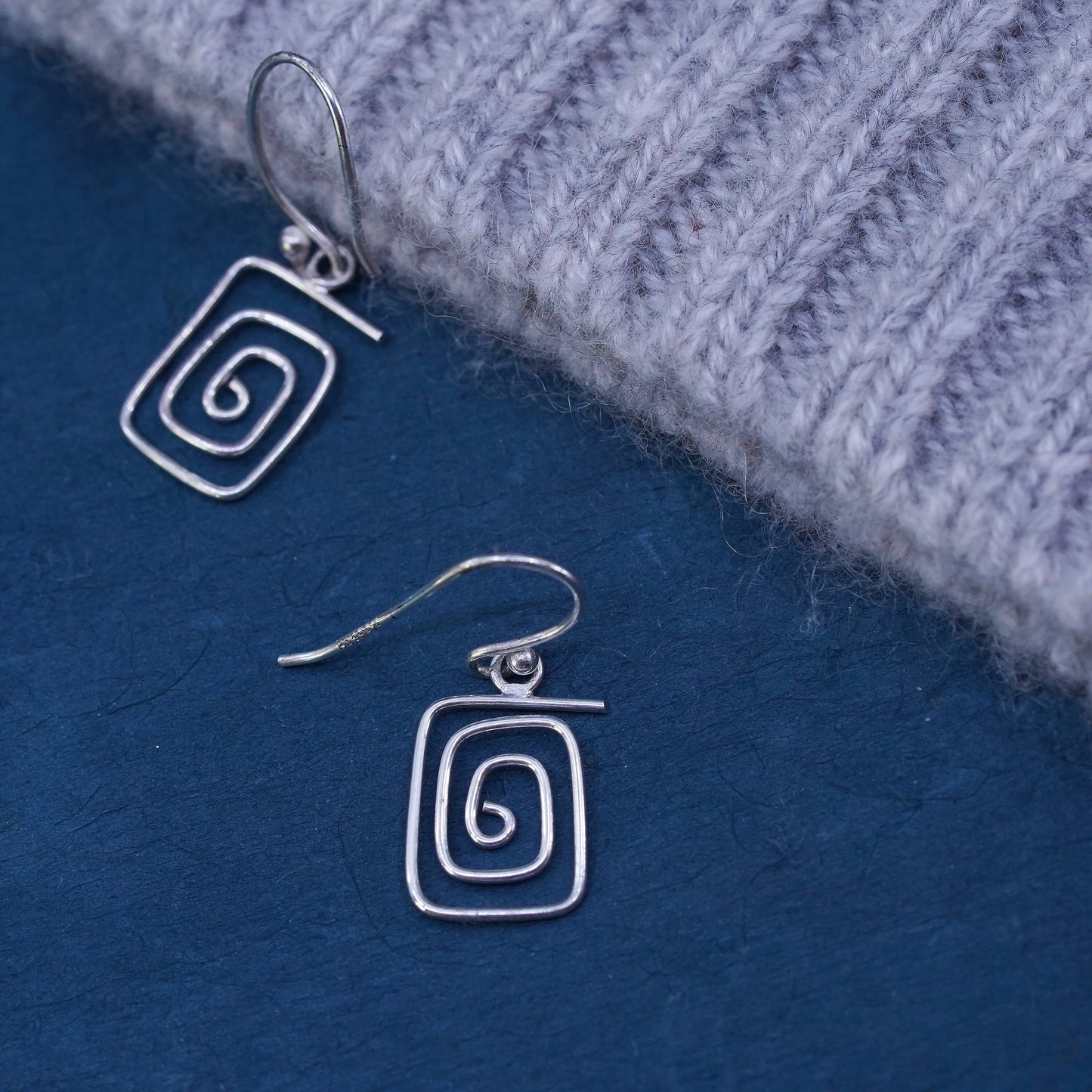 Vintage sterling silver handmade earrings, 925 silver sprial drops