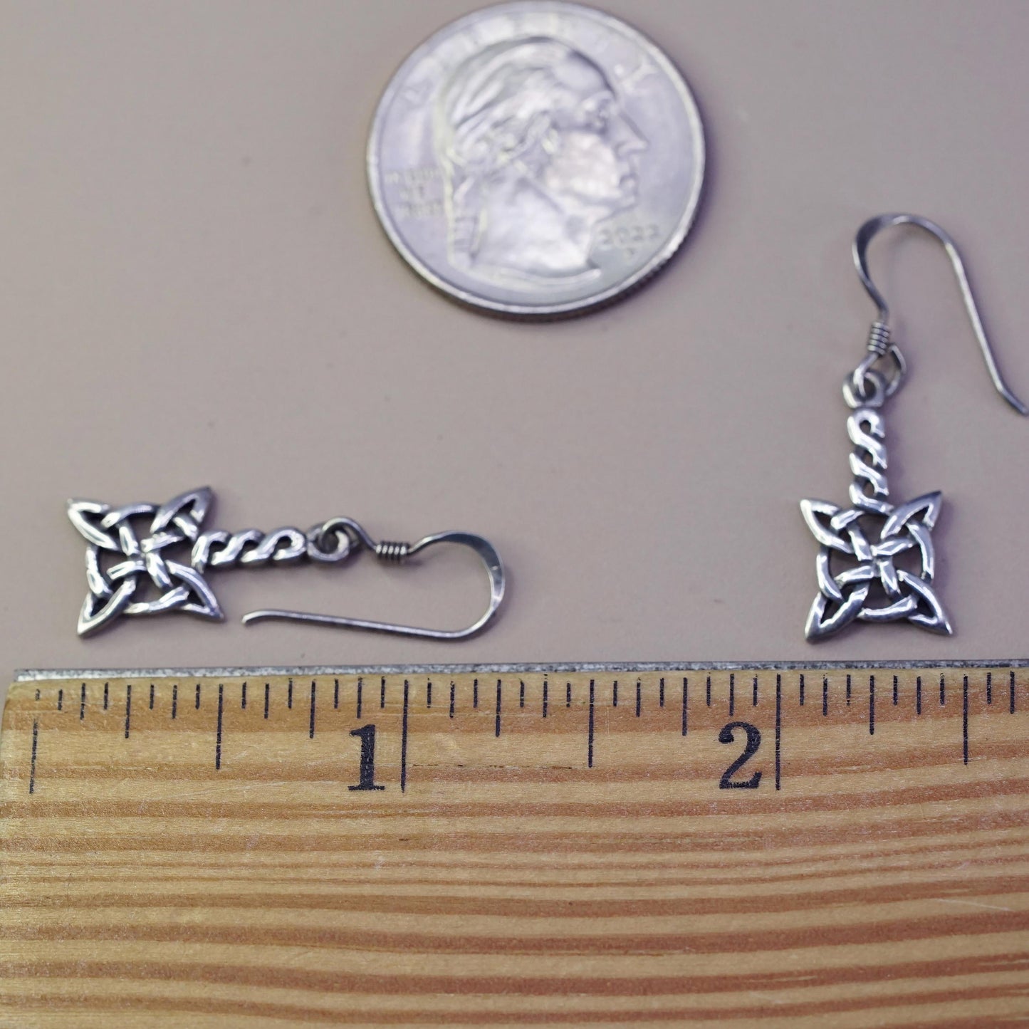 Vintage sterling silver handmade earrings, 925 celtic knot Irish drop