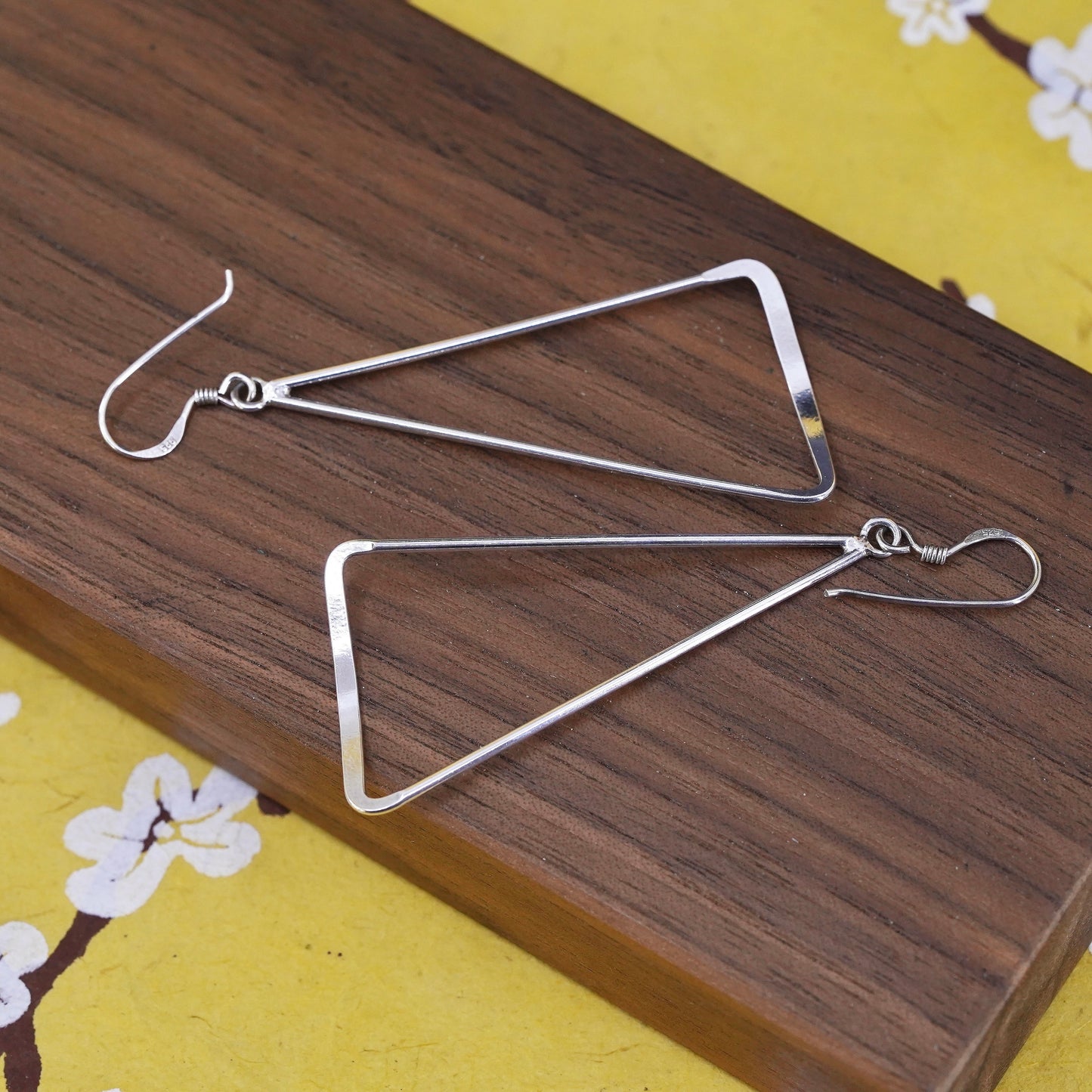 Vintage Sterling silver handmade earrings, 925 triangular dangle