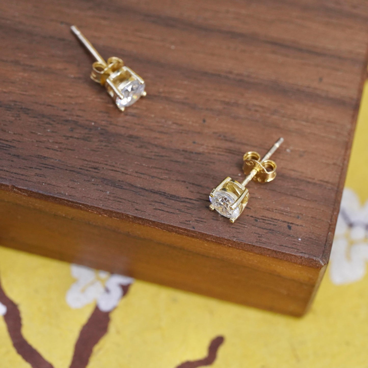 5mm, vermeil gold plated Sterling silver clear round crystal studs, cz earrings