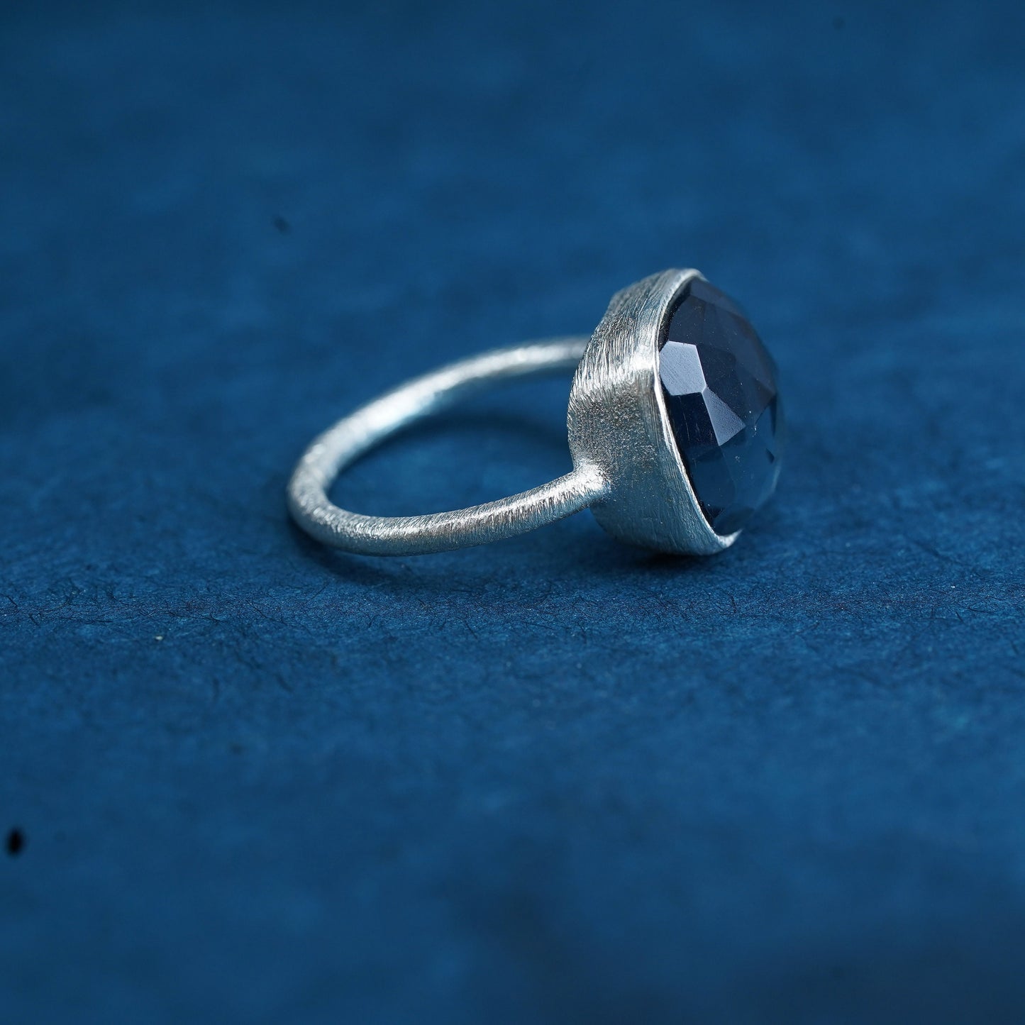 Size 6.25, vintage Sterling silver handmade matte 925 ring with blue crystal