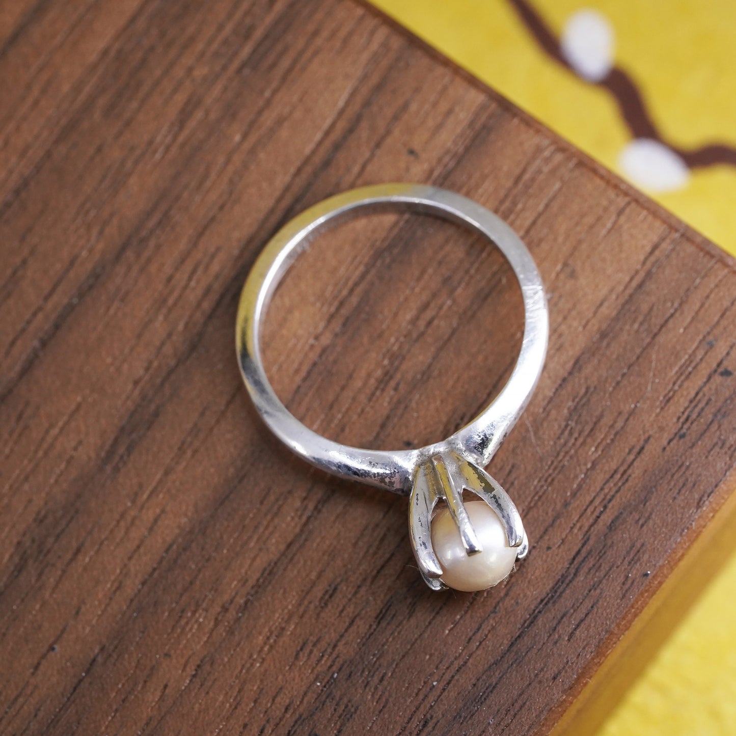 Size 6.5, Sarah Coventry pearl Ring, sterling silver 925 Jewelry, Mid Century