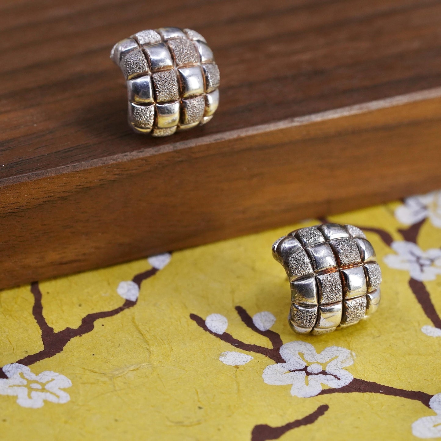 0.75", VTG Italian Sterling silver hoop earrings, glittering 925 huggie studs