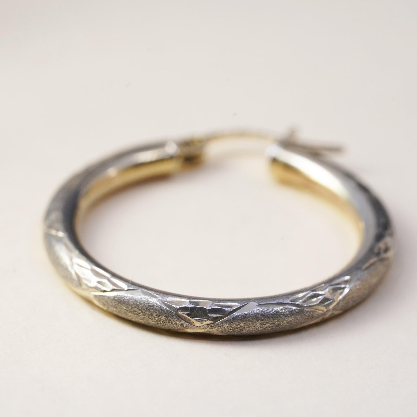 1", Vintage sterling silver loop single earring, primitive textured hoop