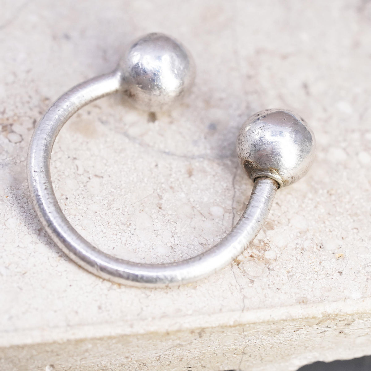 VTG Sterling Silver Open Cuff Bracelet Double Ball Bangle Minimalist Jewelry