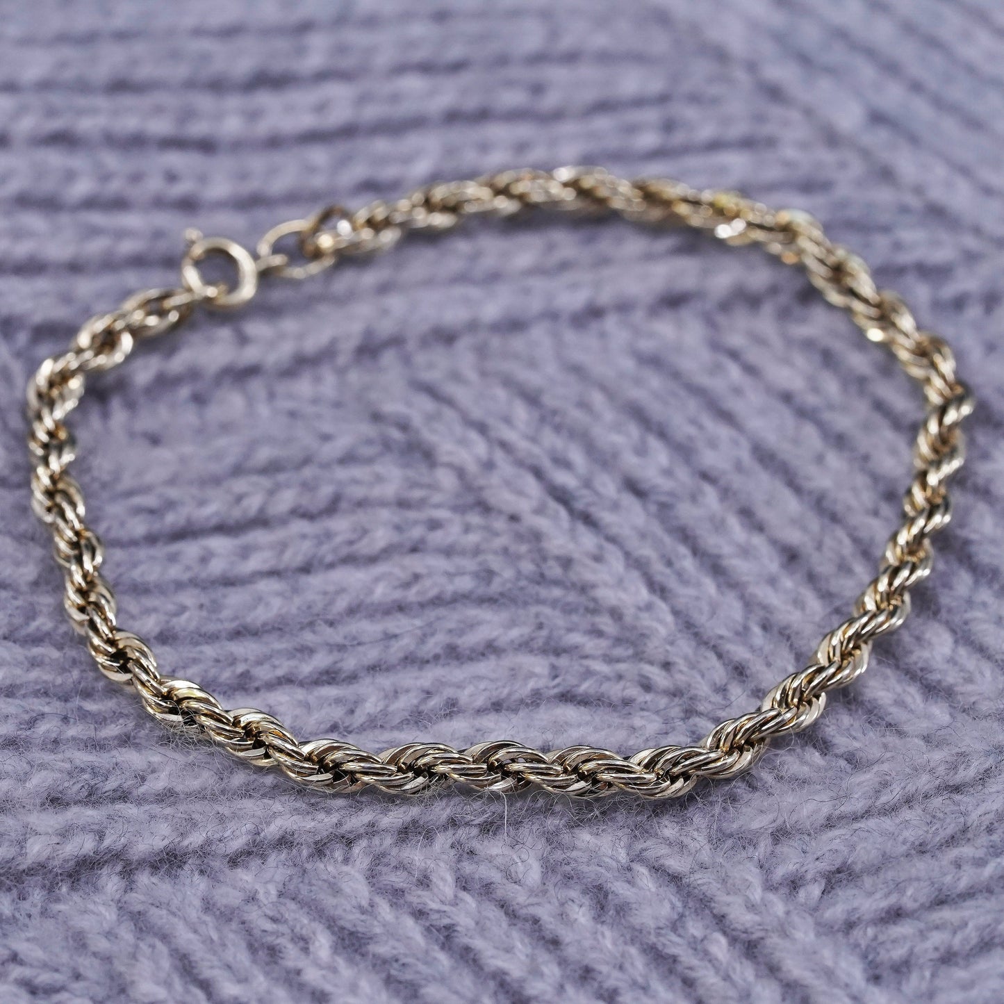 7.75" Danecraft gold over Sterling silver handmade bracelet, 925 rope chain