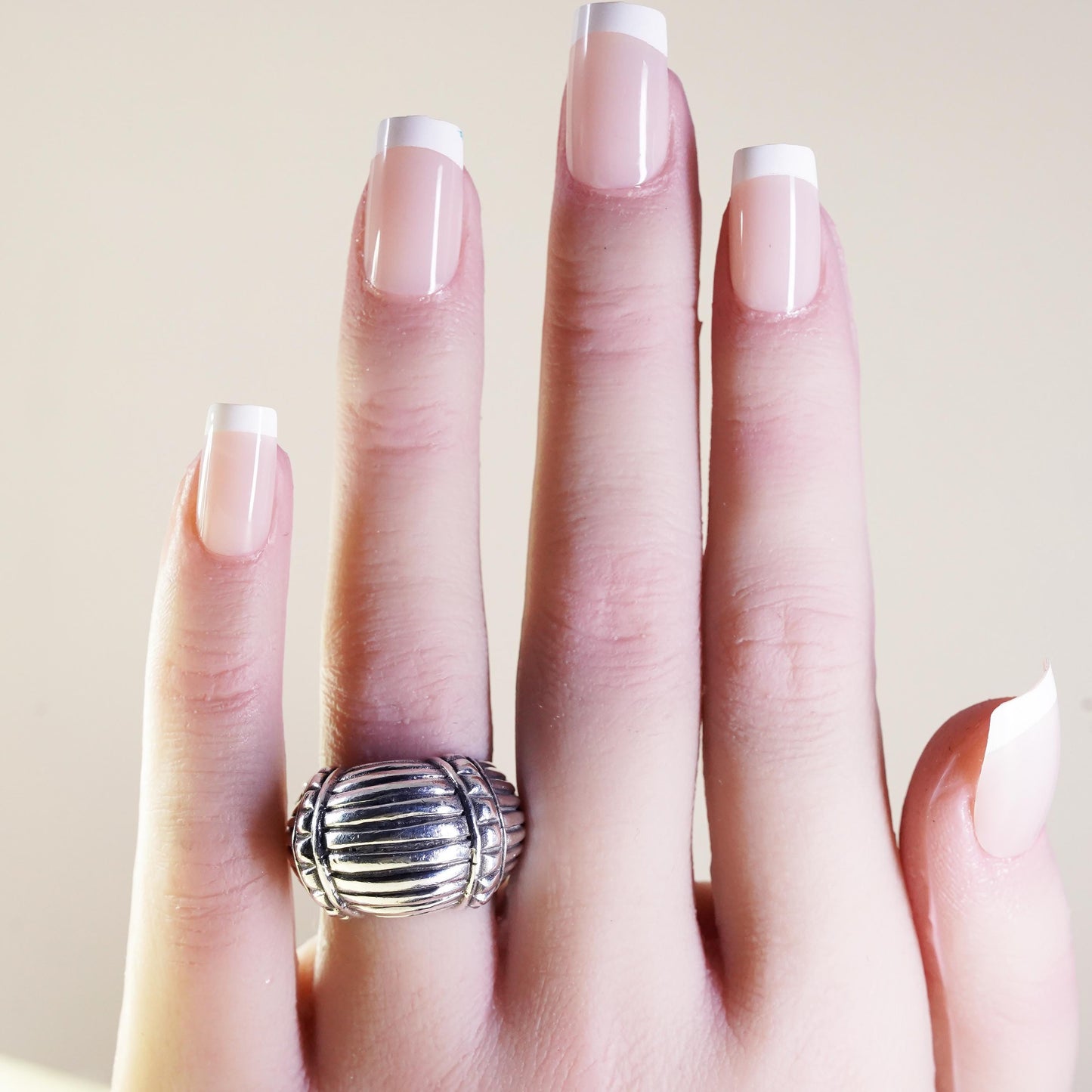 Size 6.75, sterling silver ribbed ring, southwestern 925 silver statement band,