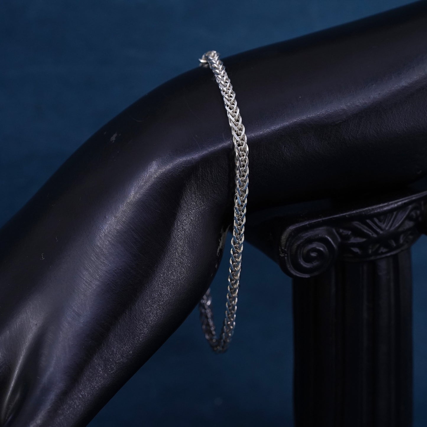7.25”, vintage Italian Milor Sterling silver bracelet, bold 925 wheat chain