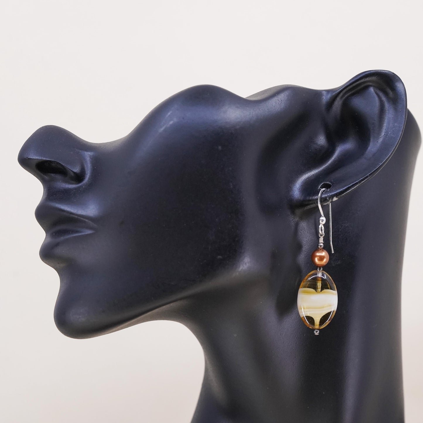 Vintage sterling 925 silver handmade single earring with yellow bead