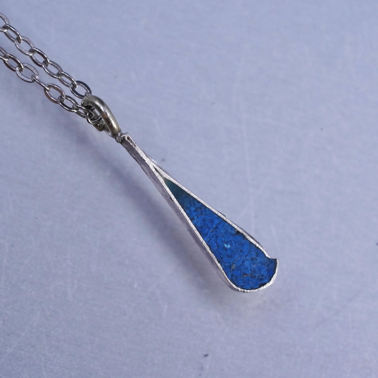 18", Sterling 925 silver circle necklace with turquoise teardrop pendant