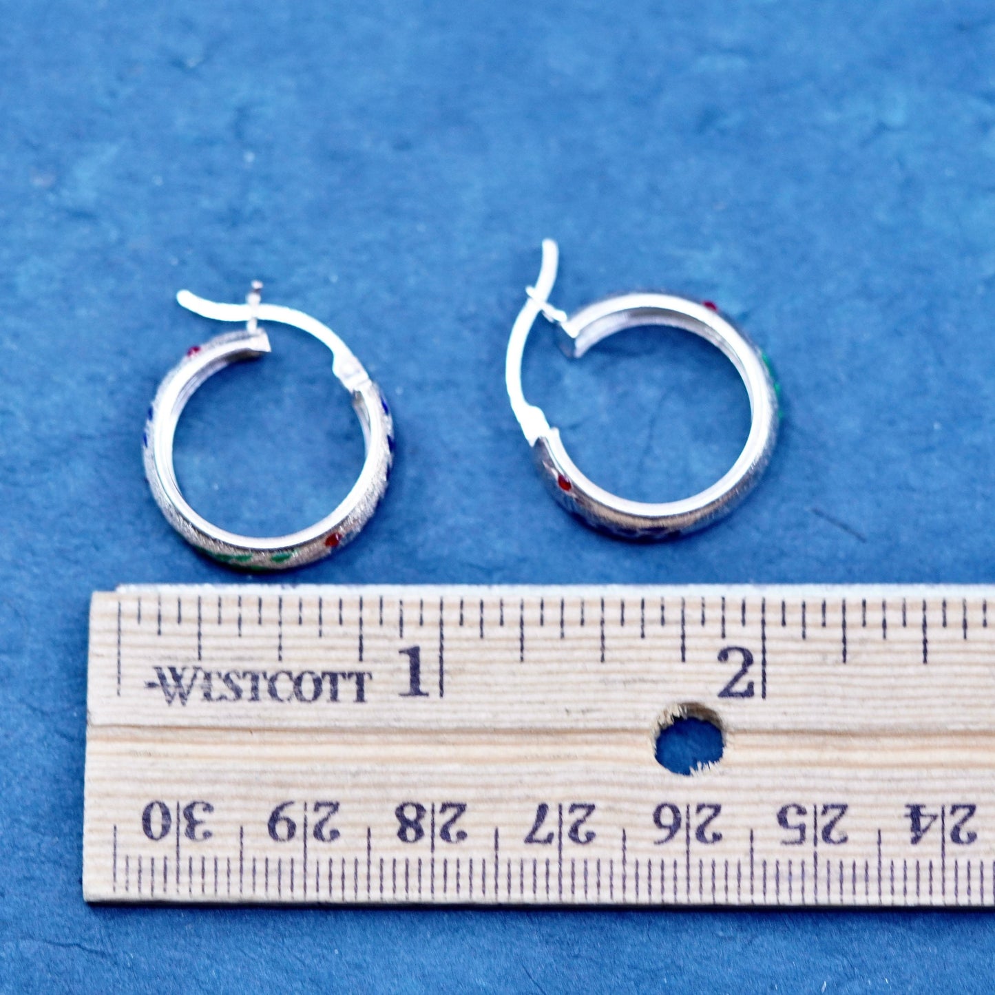 0.75”, vintage Sterling 925 silver handmade hoop glittering earrings, huggie