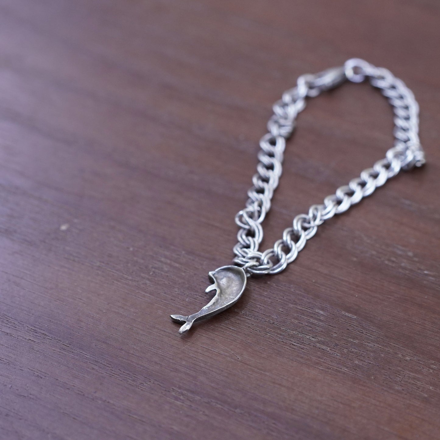 6.5”, Sterling silver double curb bracelet, 925 chain bracelet dolphin charm