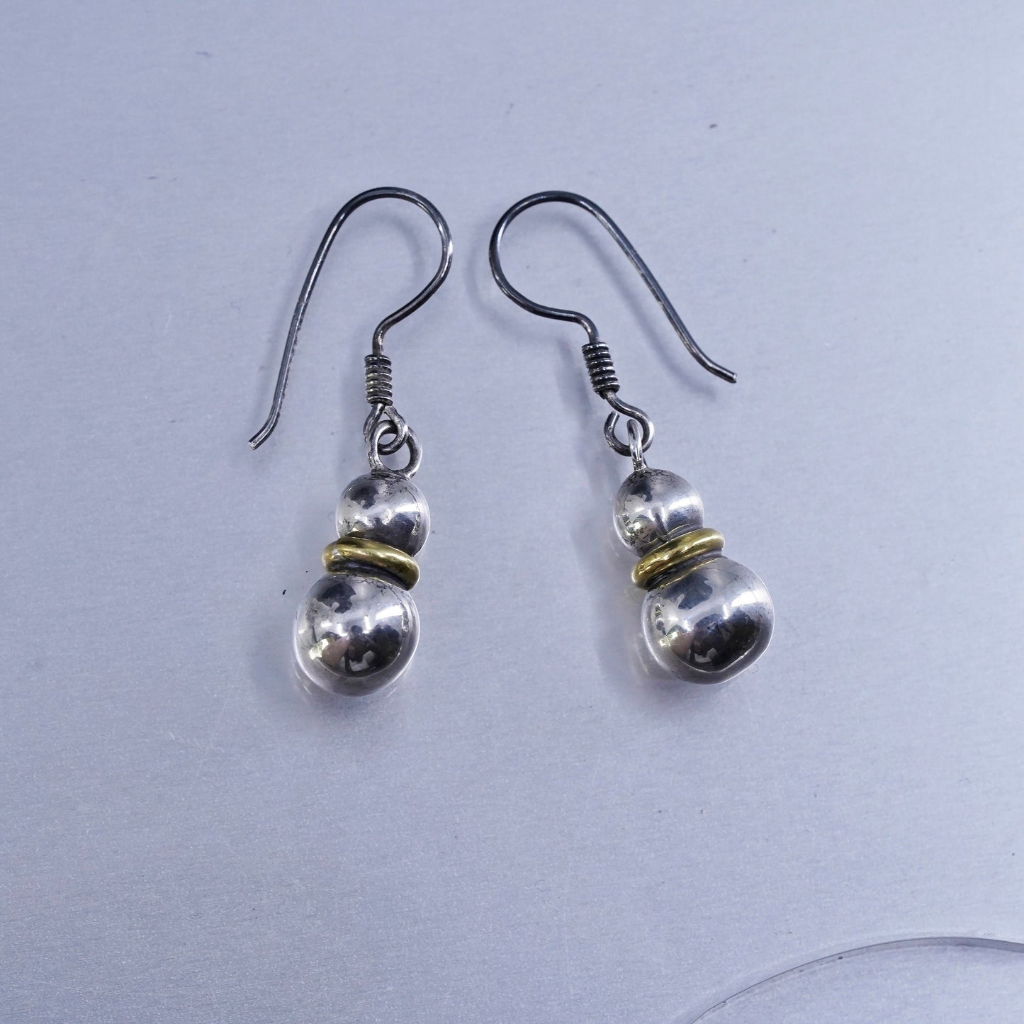 Vintage two tone Sterling 925 silver teardrop earrings with beads
