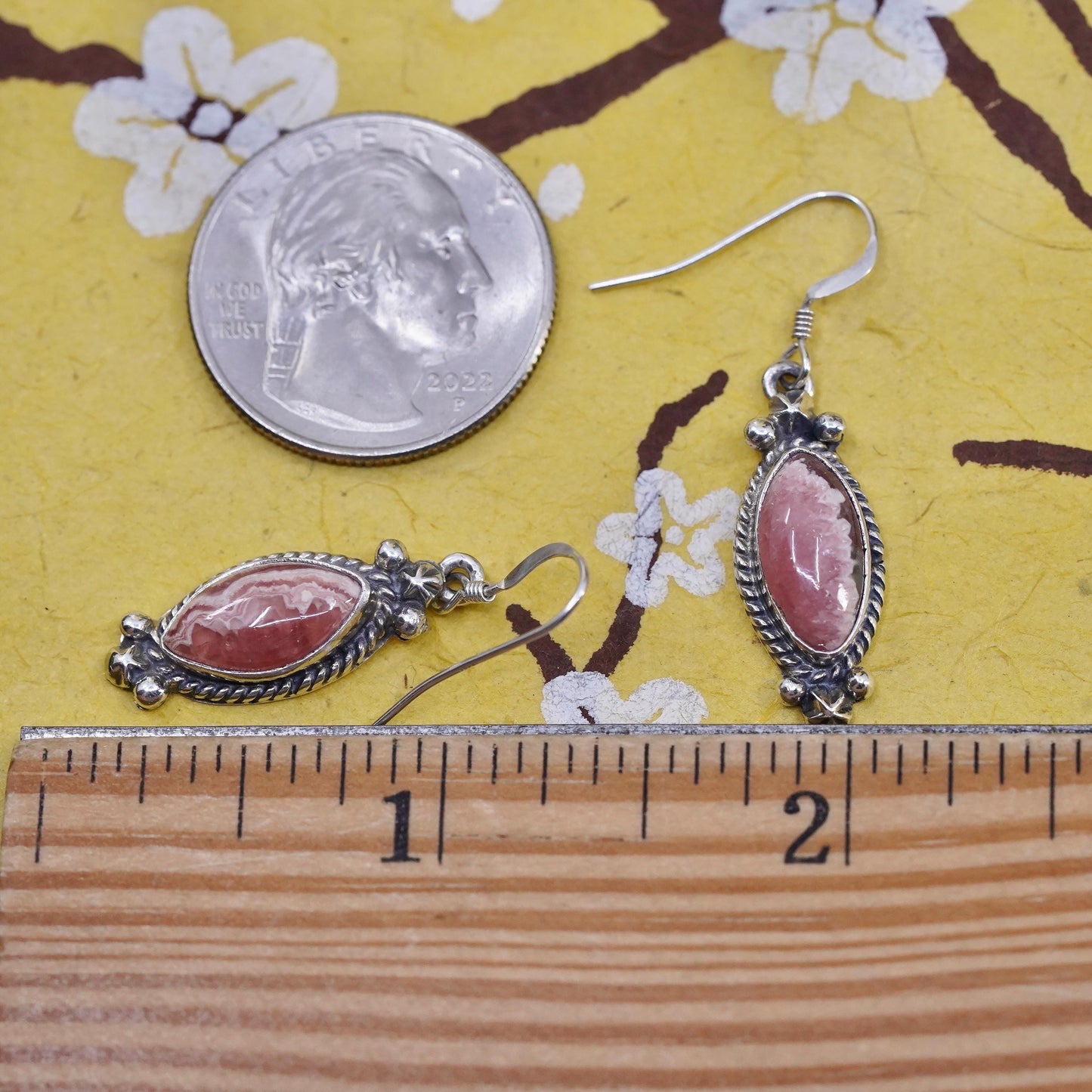 Vintage southwestern Sterling silver 925 handmade earrings pink Rhodochrosite