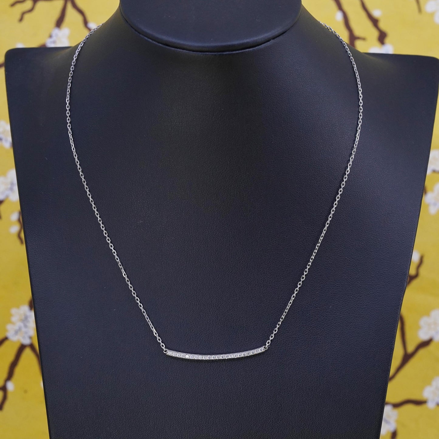 14+2", VTG Italian sterling silver necklace, 925 circle chain cz bar pendant
