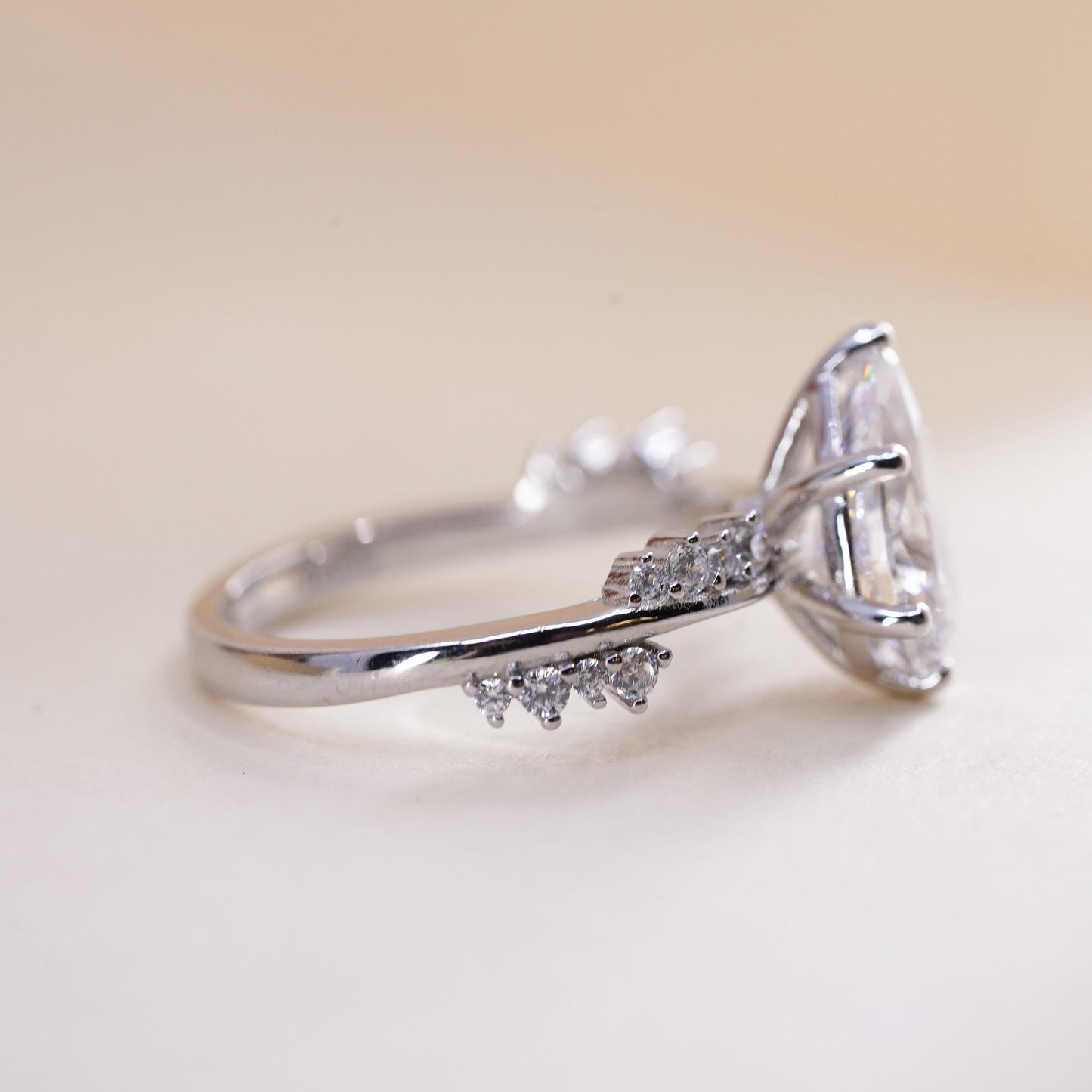 Size 5, Sterling silver ring, 925 silver with teardrop cut cz, engagement ring