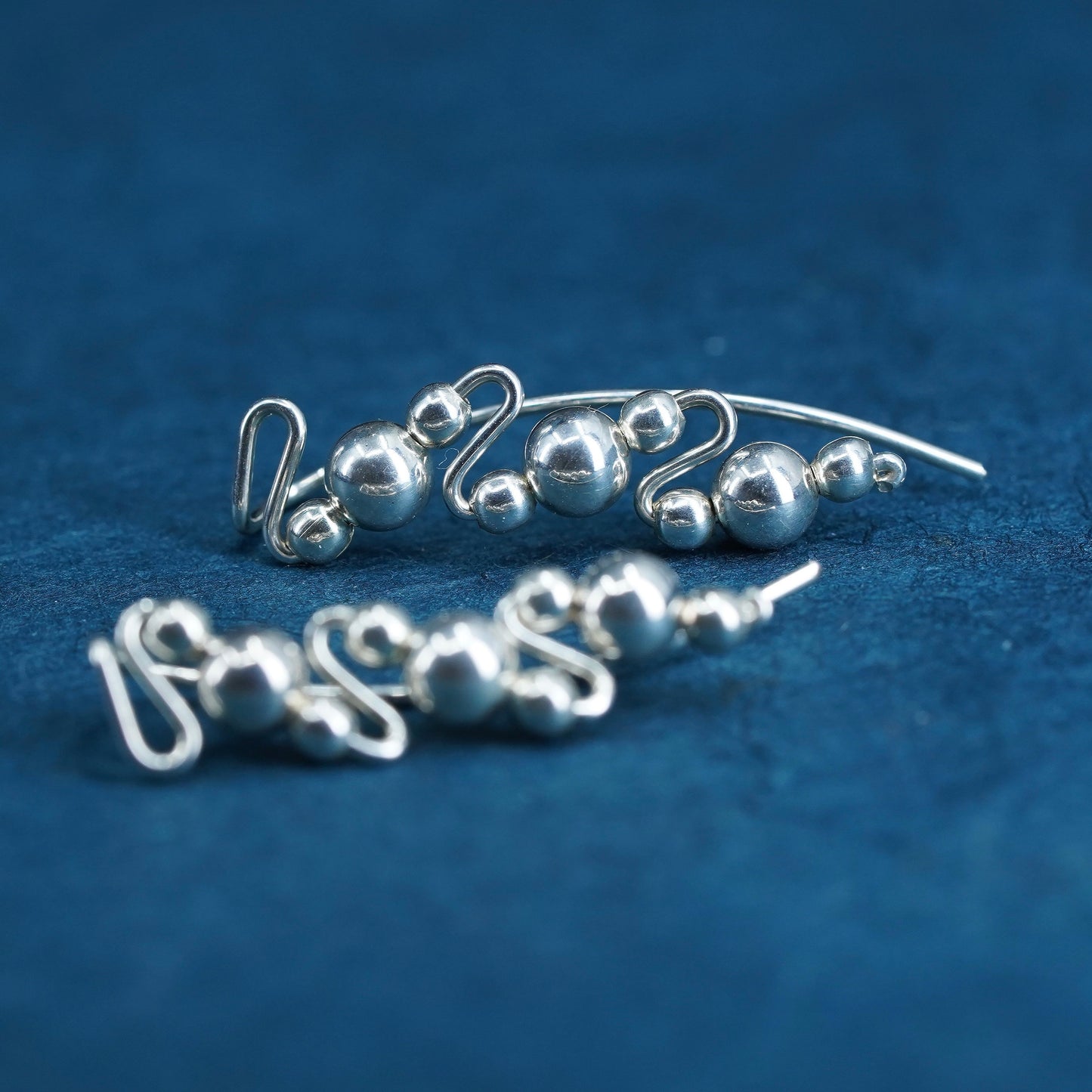 Vintage sterling silver handmade earrings, 925 filigree Bali beads drop