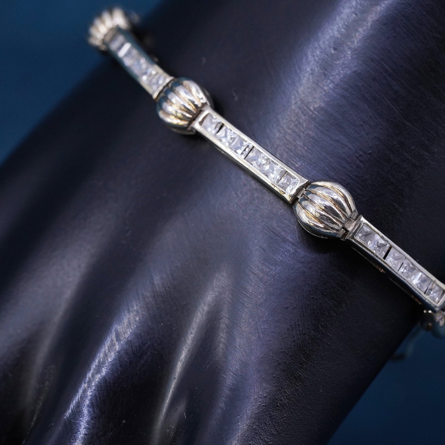 7”, vintage vermeil gold over sterling 925 silver tennis bracelet with cz
