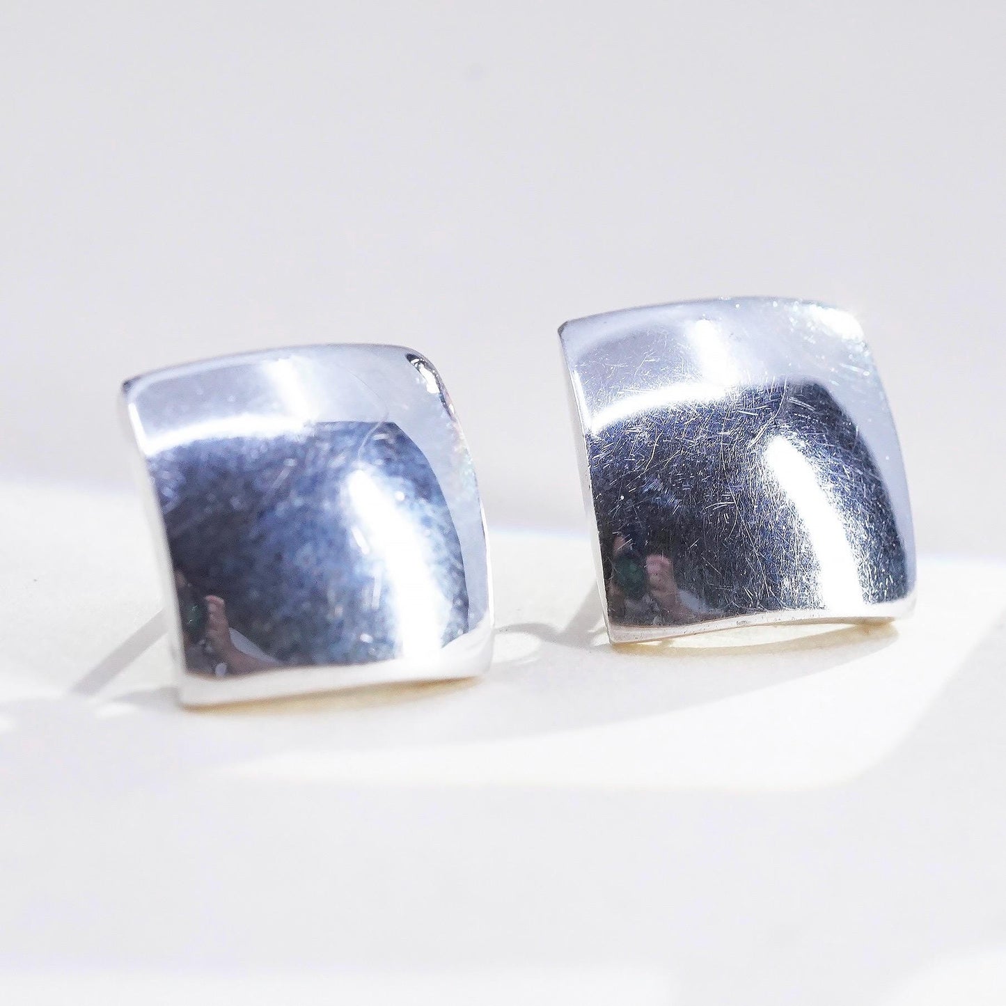 Vintage sterling silver studs, handmade bold 925 dome square earrings