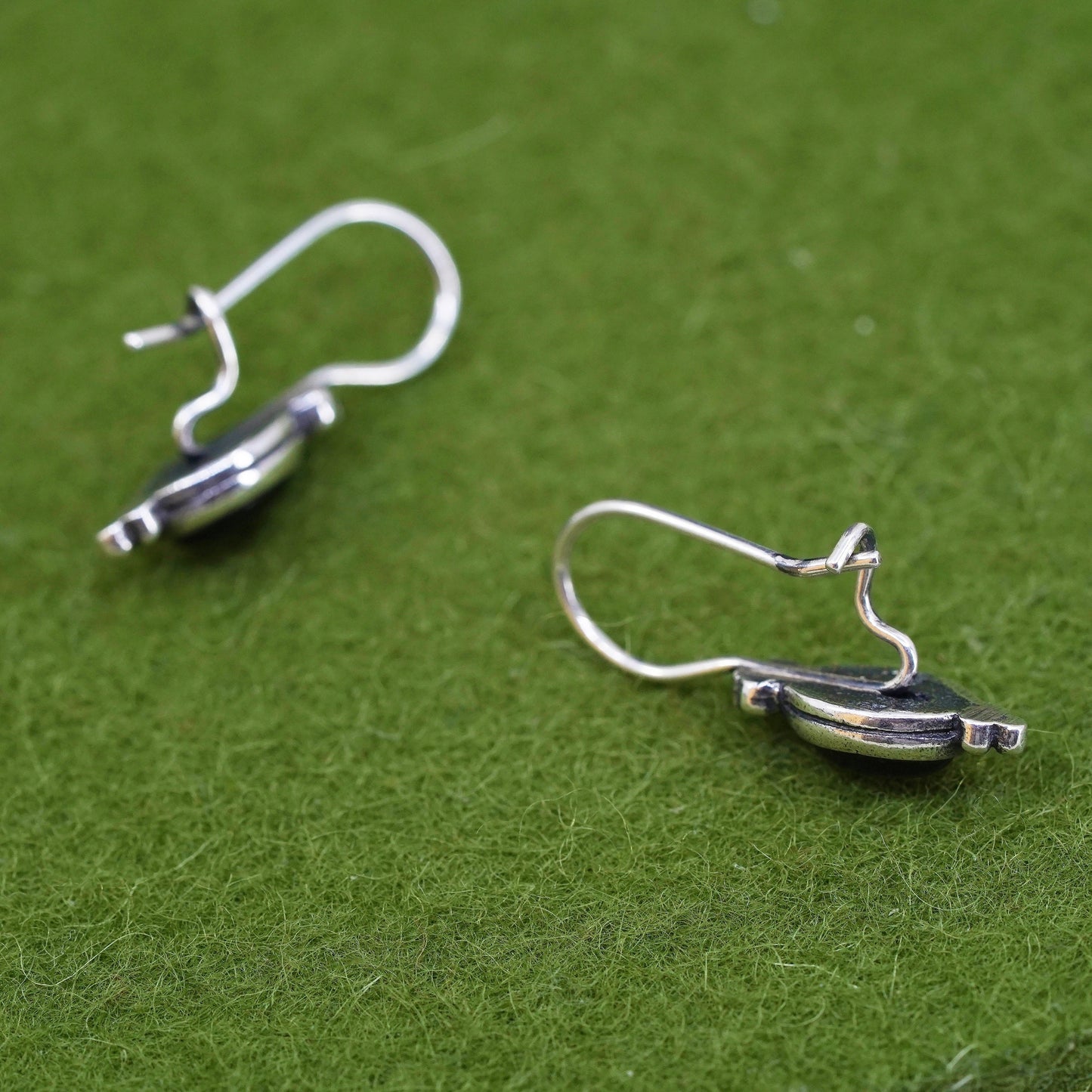 Vintage sterling 925 silver handmade earrings with oval onyx