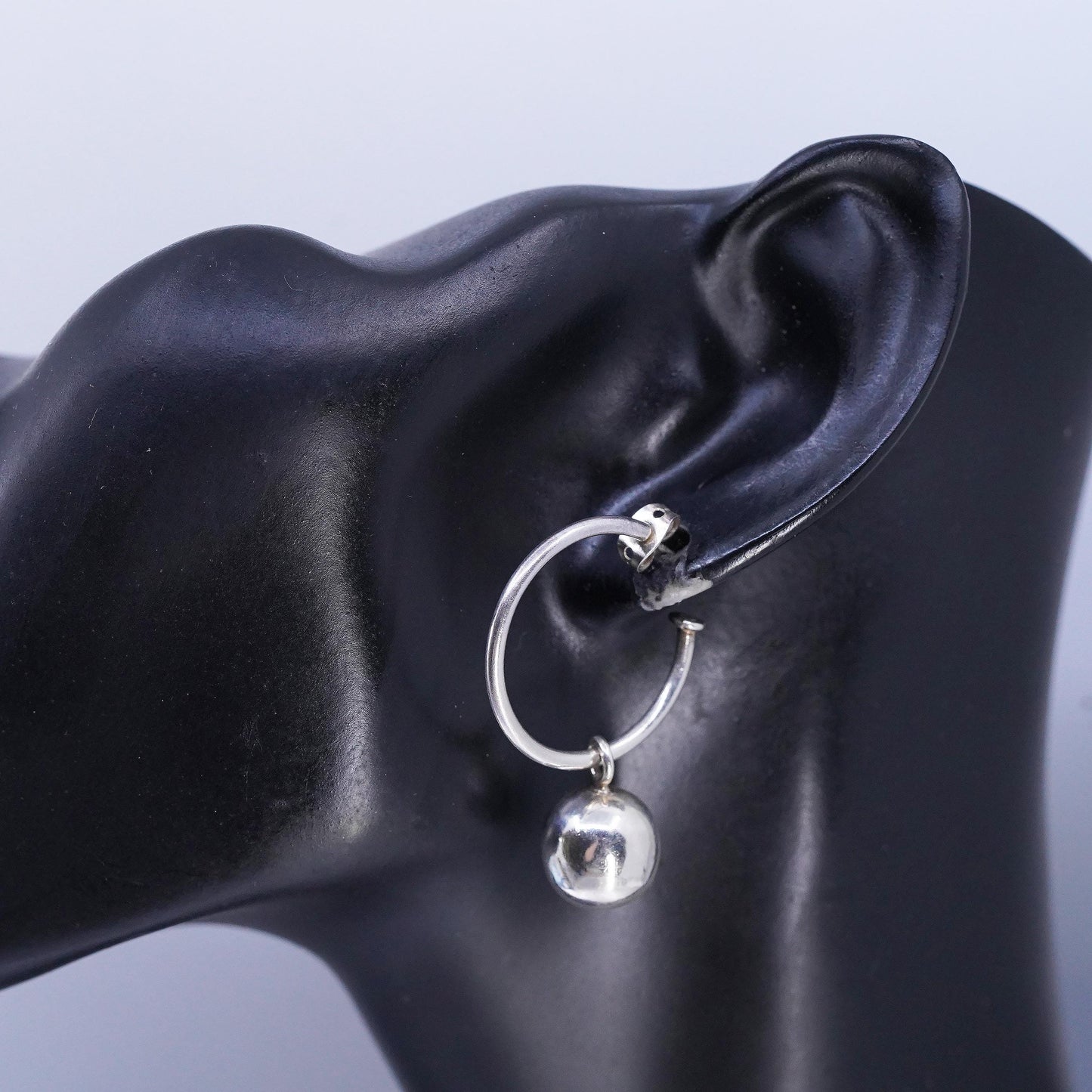 1", Vintage Sterling Silver Ball Earrings, 925 Silver bead Dangle Sphere Hoops