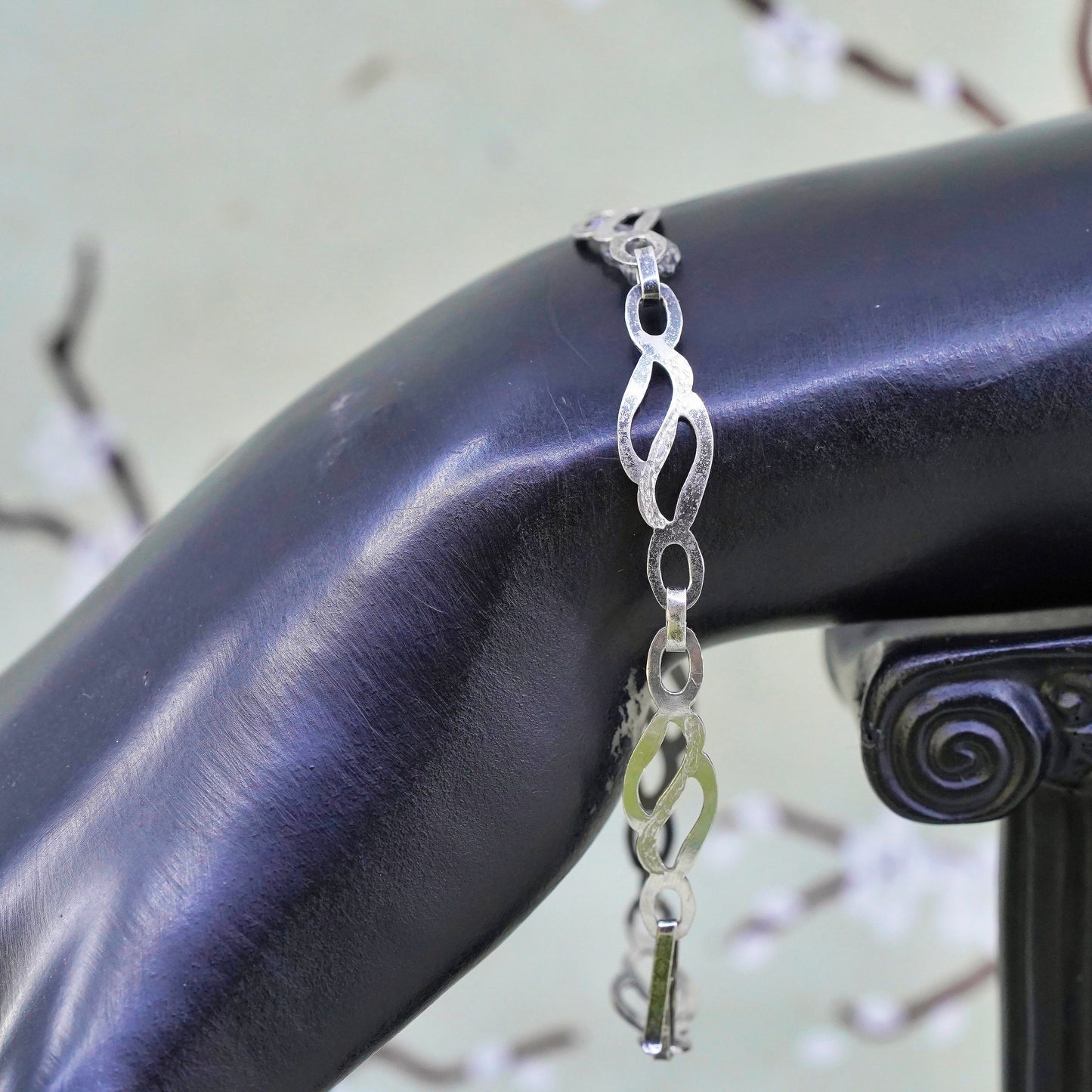 7.5”, Vintage sterling silver tennis bracelet, 925 wavy chain