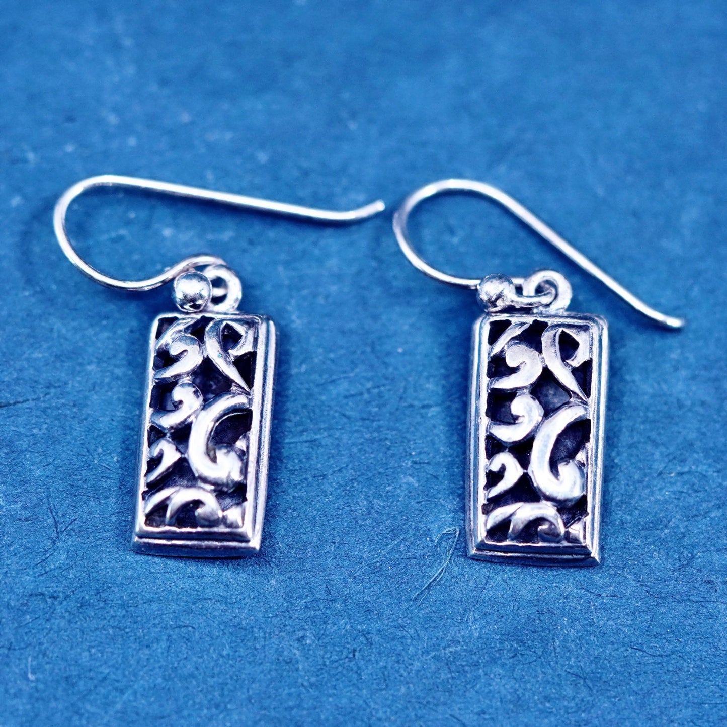 Vintage sterling silver handmade earrings, 925 filigree Bali beads drop