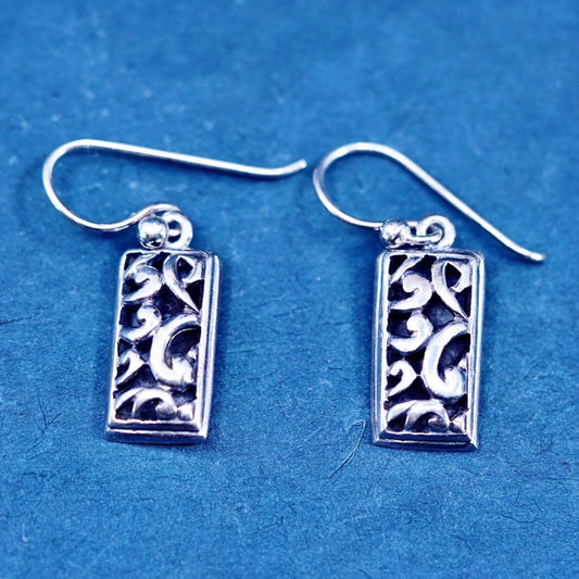 Vintage sterling silver handmade earrings, 925 filigree Bali beads drop