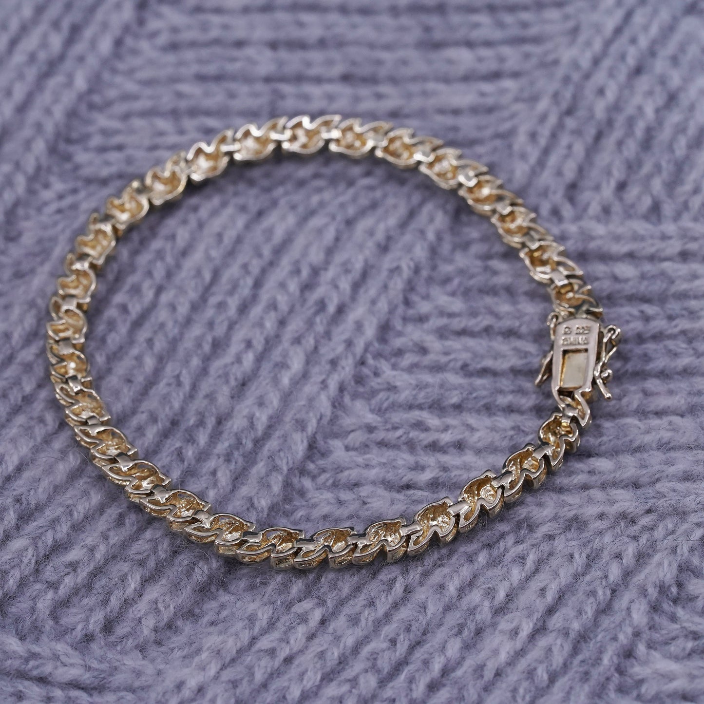 7”, vermeil gold sterling 925 silver tennis San Marco chain bracelet diamonds
