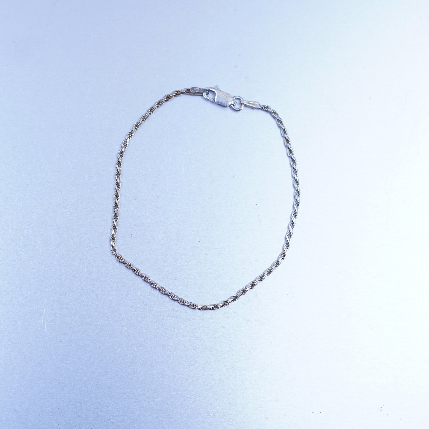 7.25”, 1.6mm, Vintage Italy Sterling 925 silver handmade bracelet, rope chain