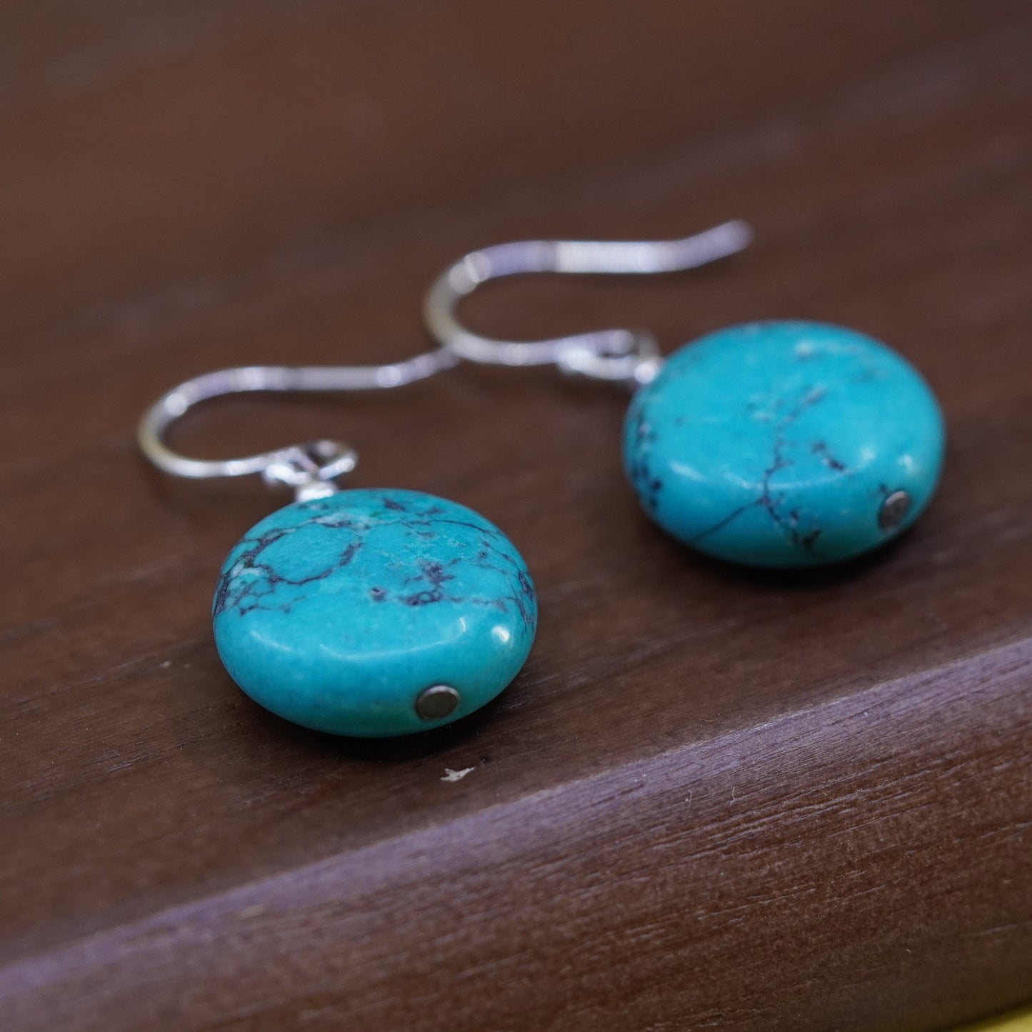 Vintage Sterling 925 silver handmade earrings with turquoise bead