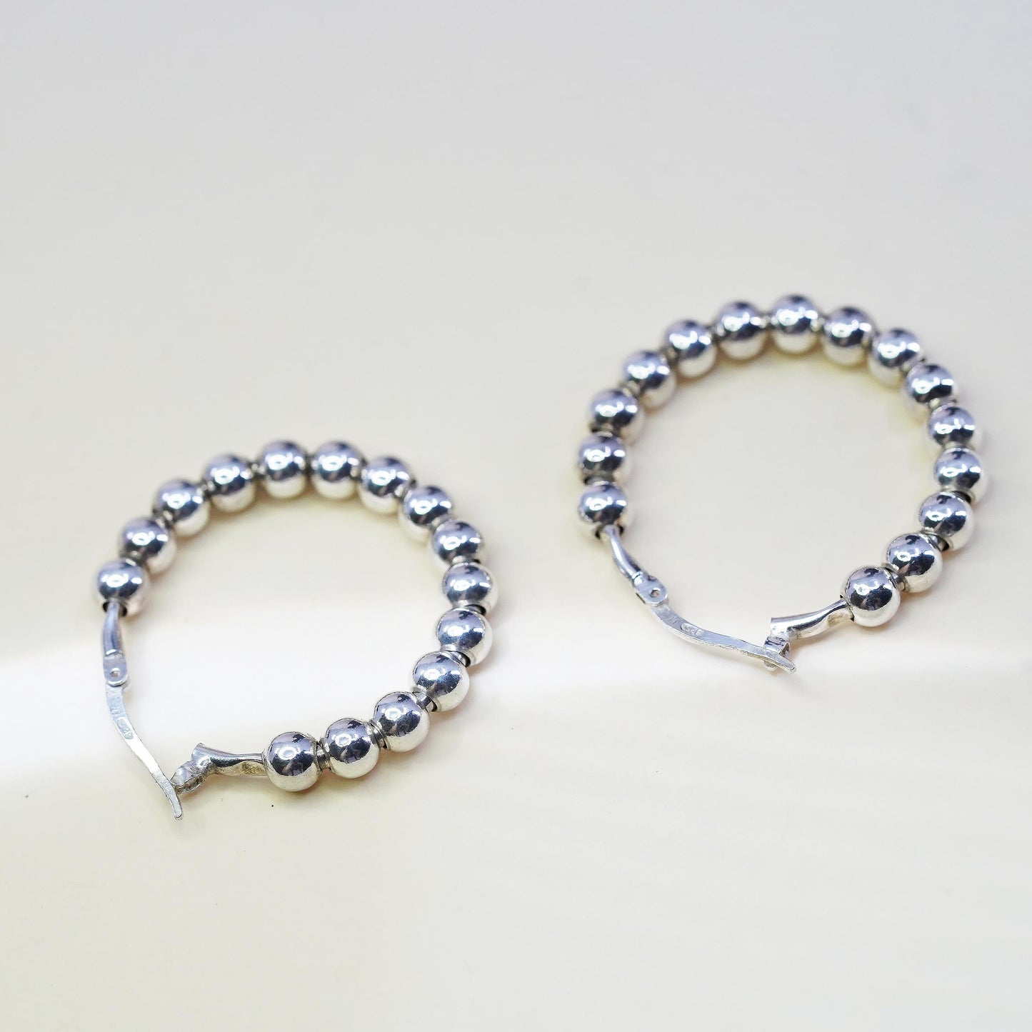 1.25”, Vintage sterling 925 silver loop handmade earrings, beaded hoops