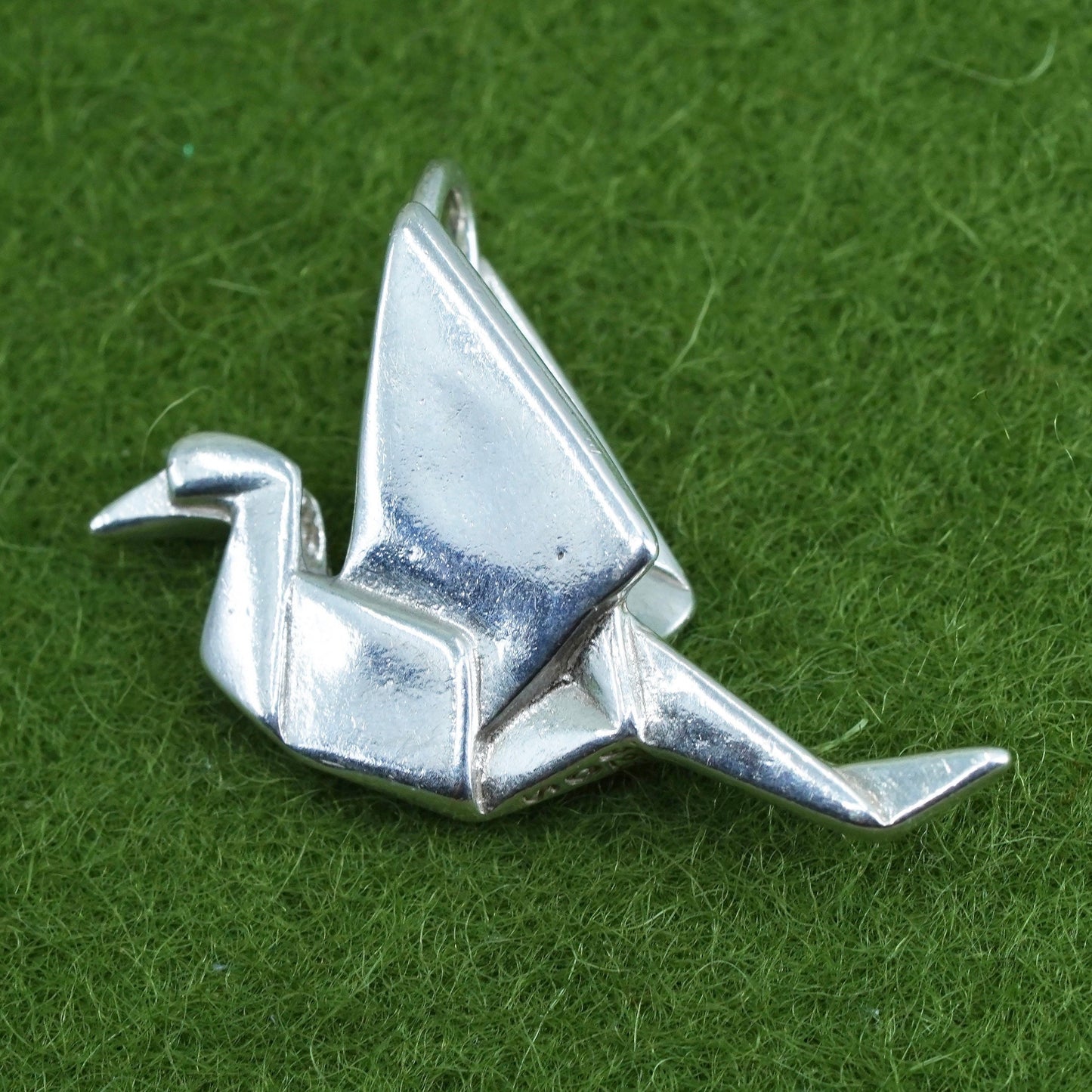 Vintage sterling silver handmade pendant, Modern 925 origami crane