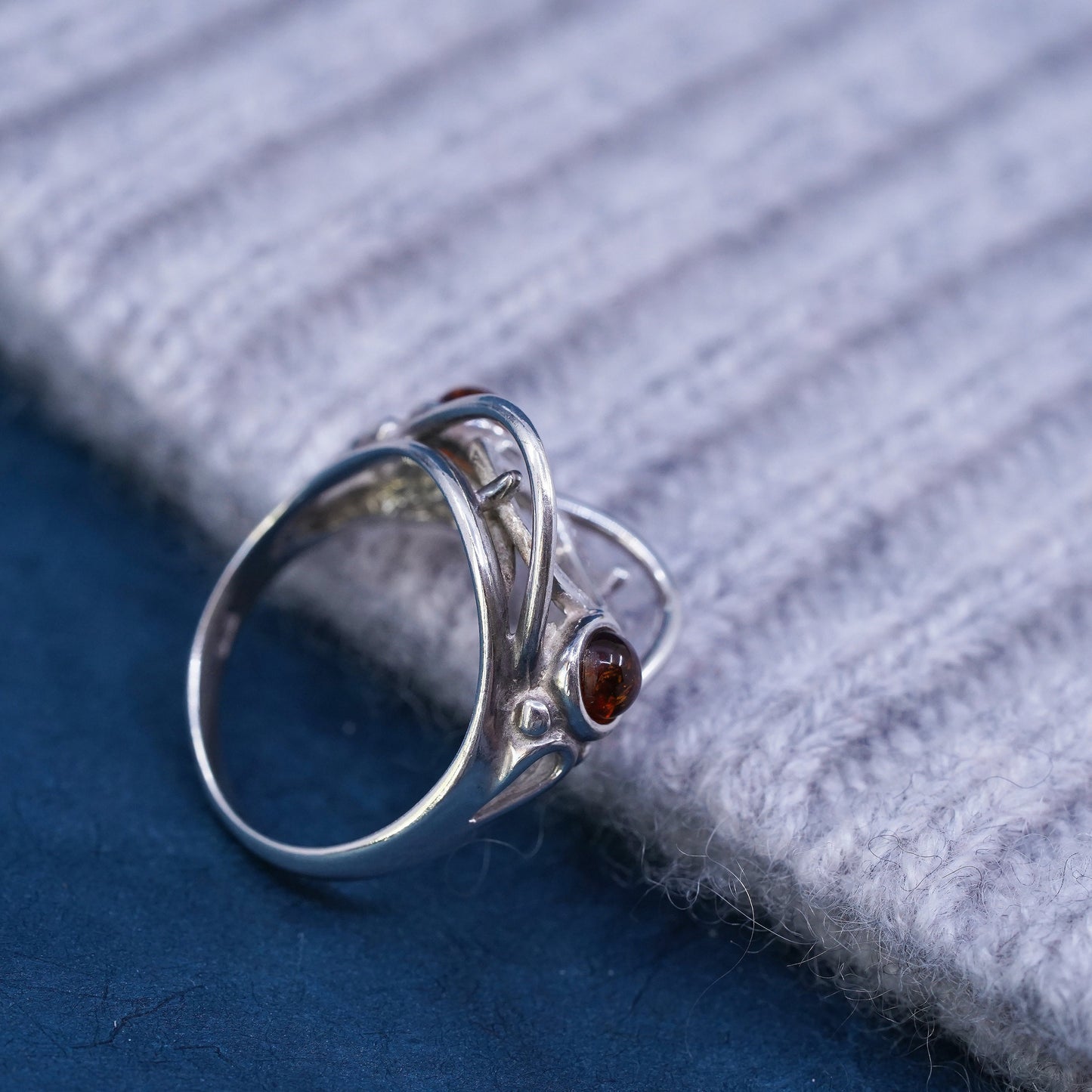 Size 7, vintage sterling 925 silver handmade ring with Amber