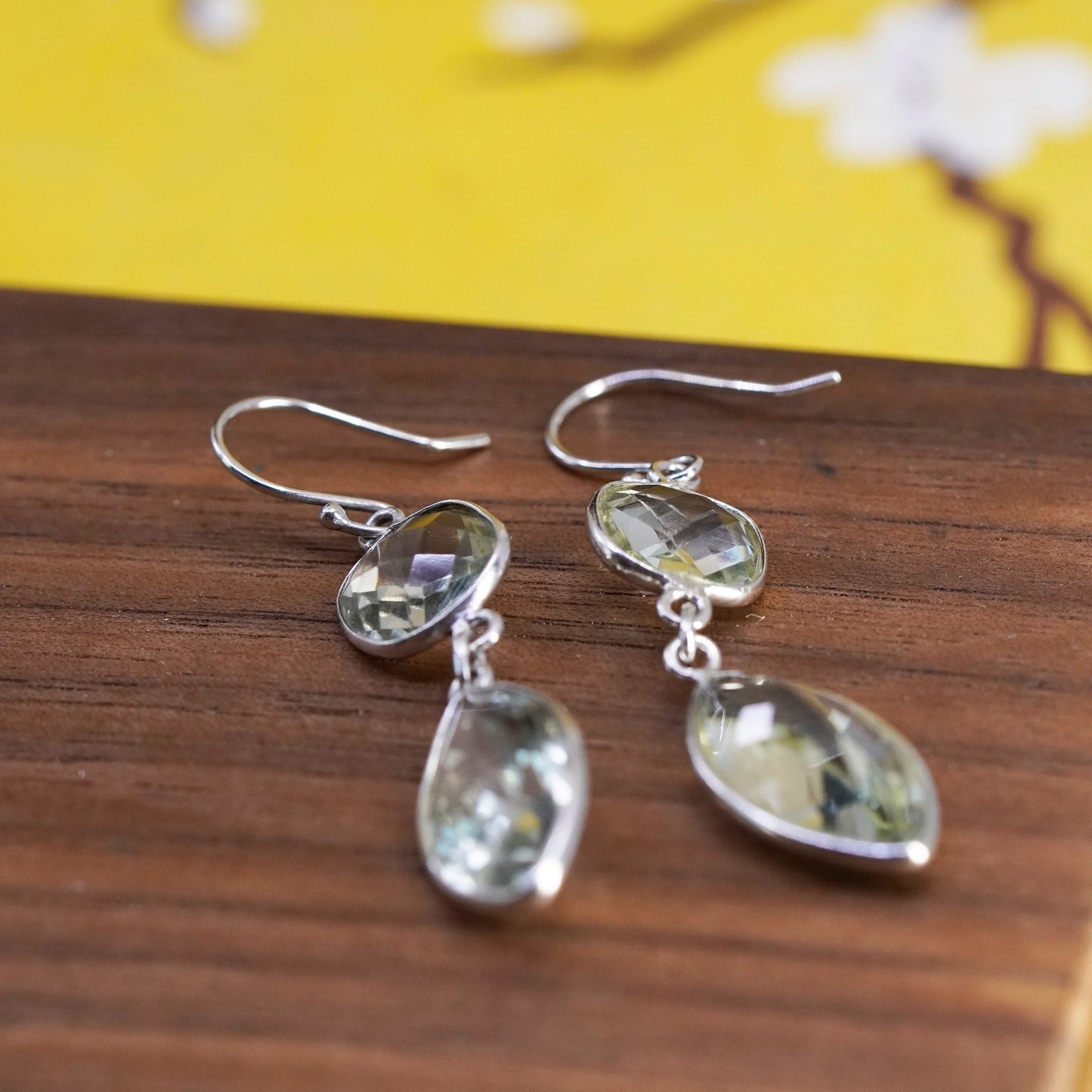 Vintage Sterling silver 925 handmade earrings with checker cut crystal