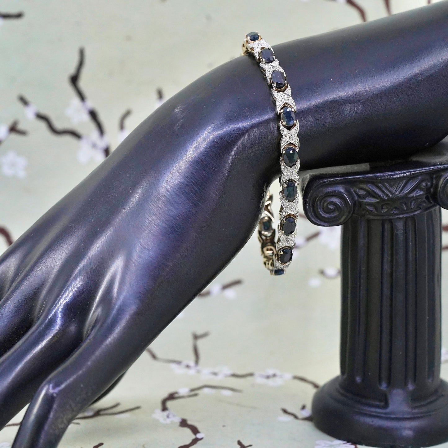 7”, Vermeil gold sterling silver tennis bracelet, 925 chain sapphire diamond
