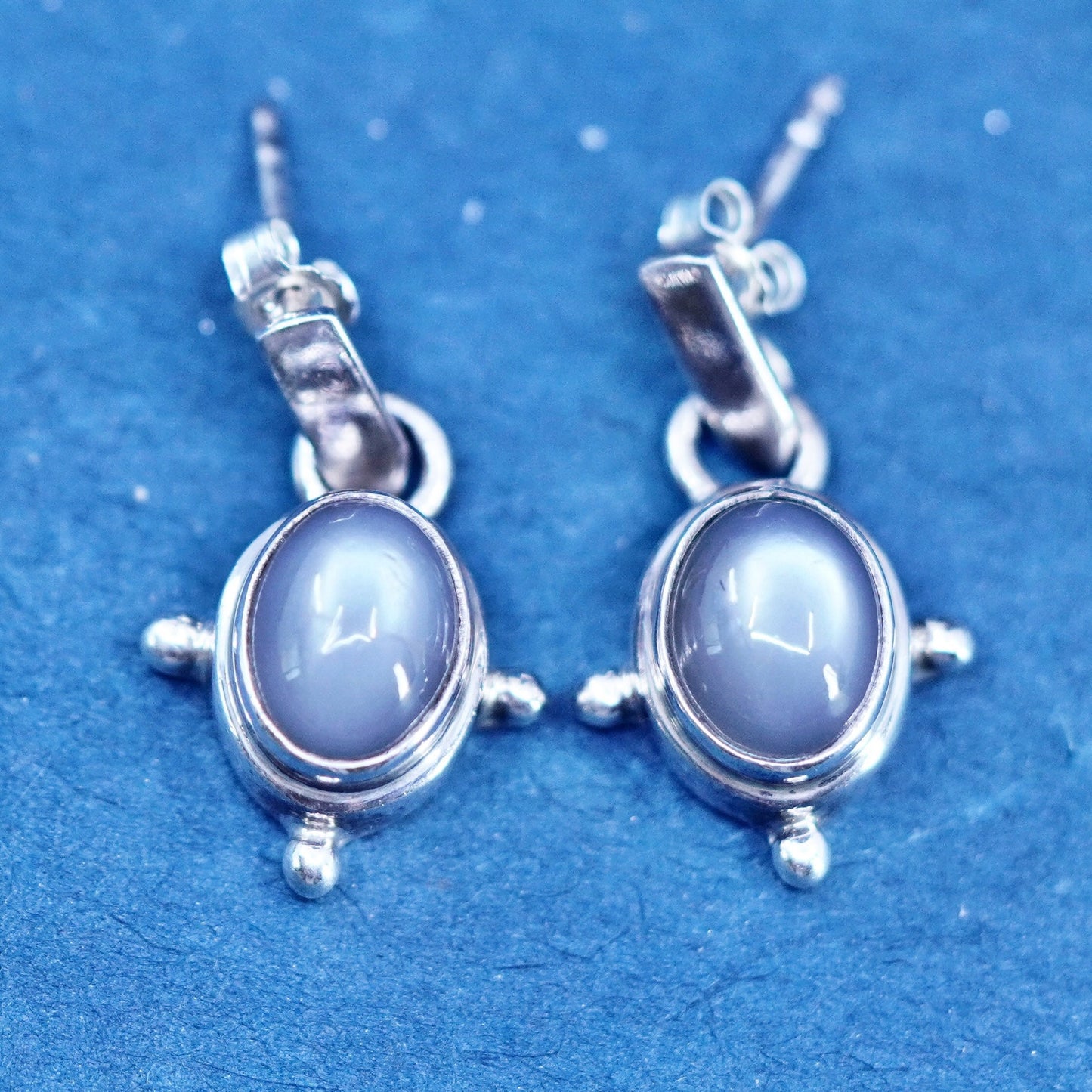 Vintage Sarda Sterling 925 silver handmade earrings with oval moonstone