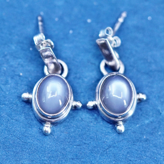 Vintage Sarda Sterling 925 silver handmade earrings with oval moonstone