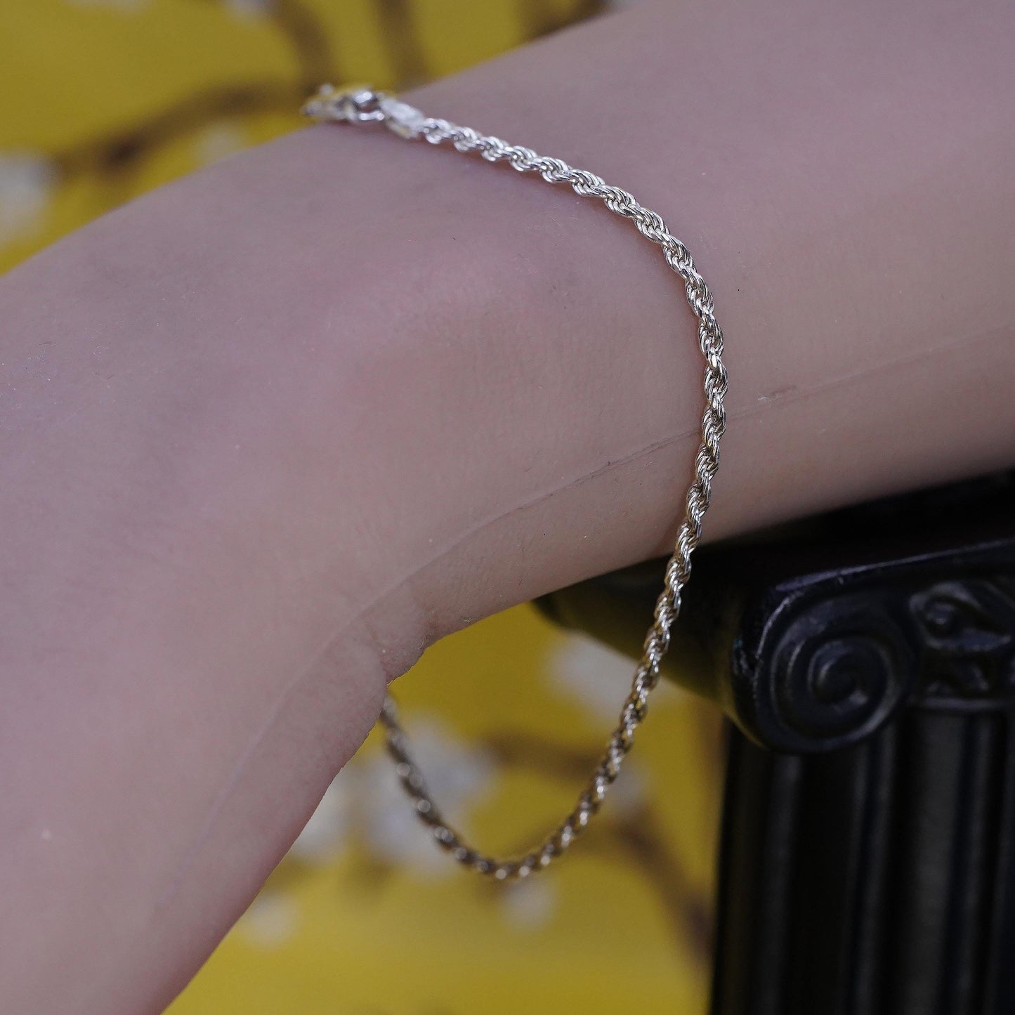 7.5",, VTG KA1772 Sterling silver diamond cut rope bracelet, Italy 925 chain