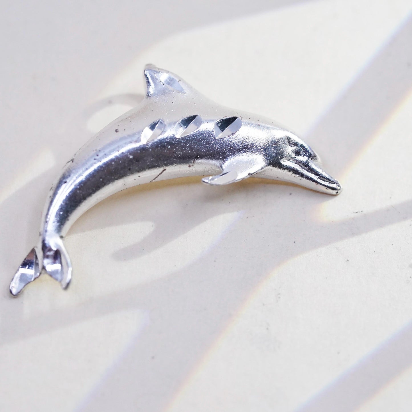 Vintage sterling silver handmade pendant, 925 dolphin charm