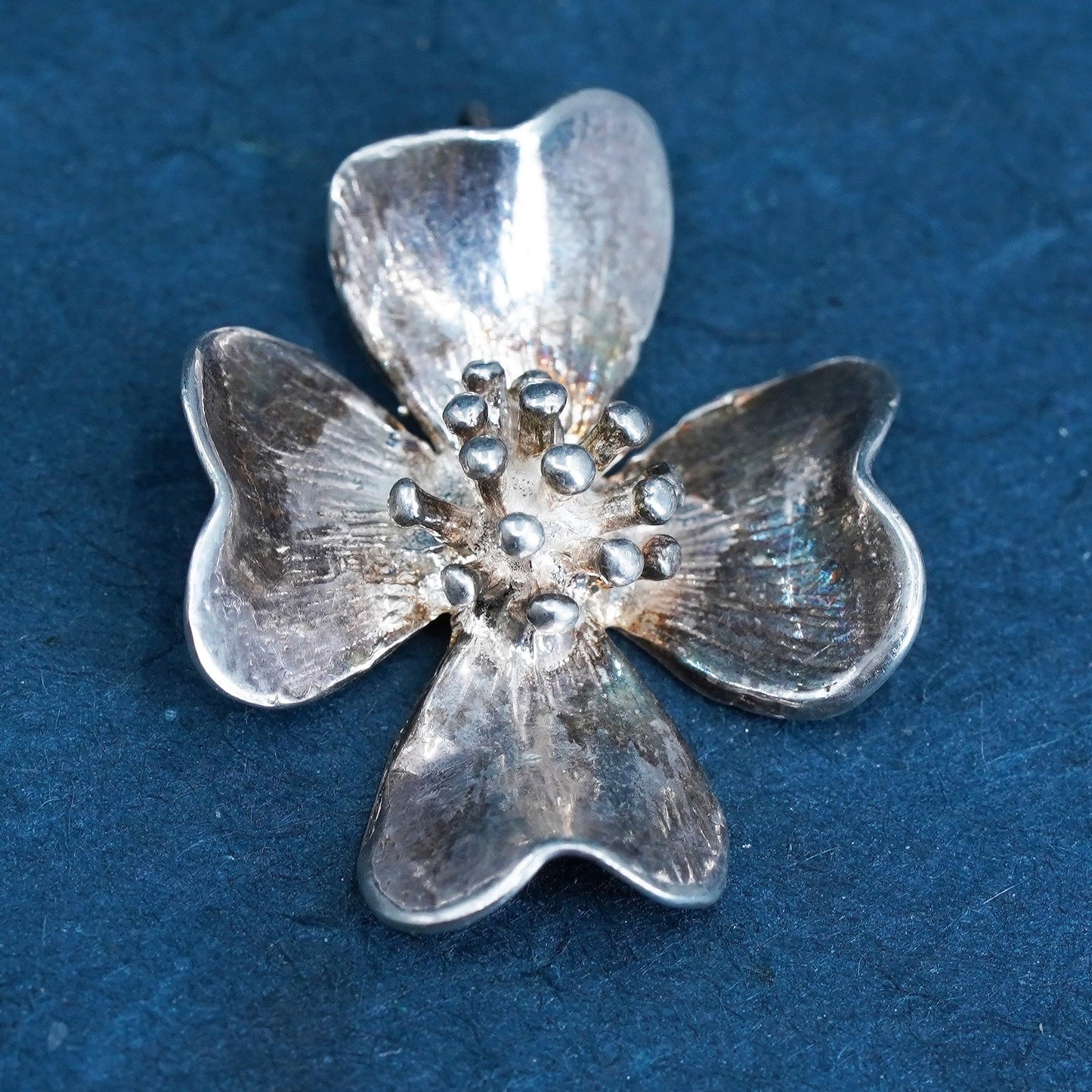 Vintage NYE Sterling silver handmade pendant, 925 dogwood flower charm